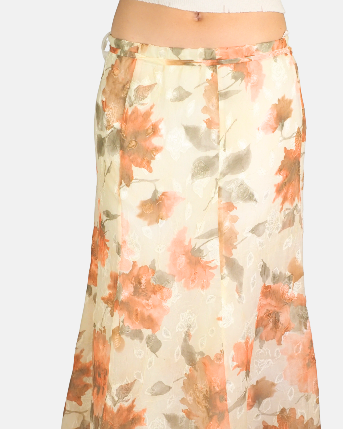 Peach Floral Low-Rise Maxi Skirt - Forever