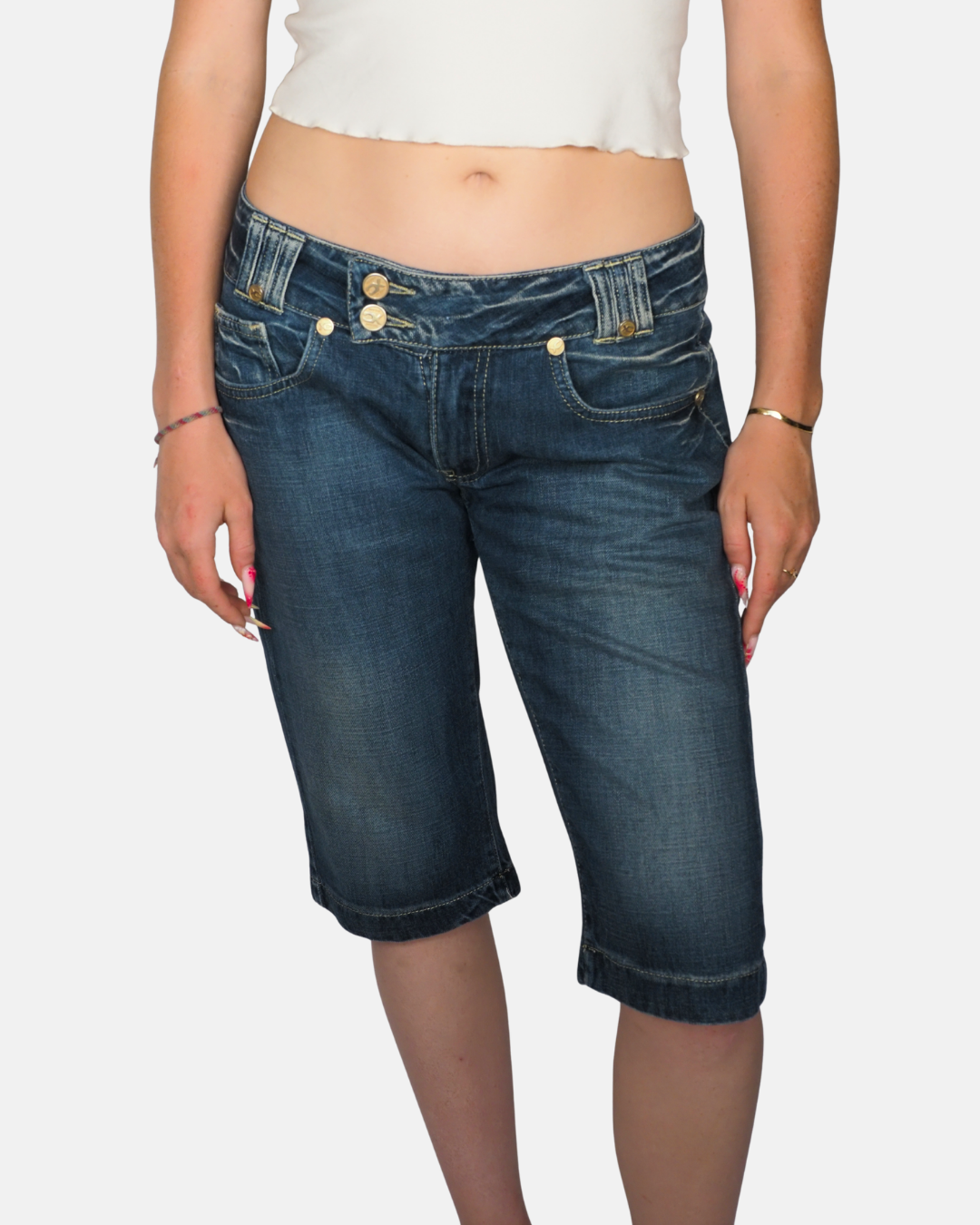 X-Cape Dark Wash Denim Capri Jeans