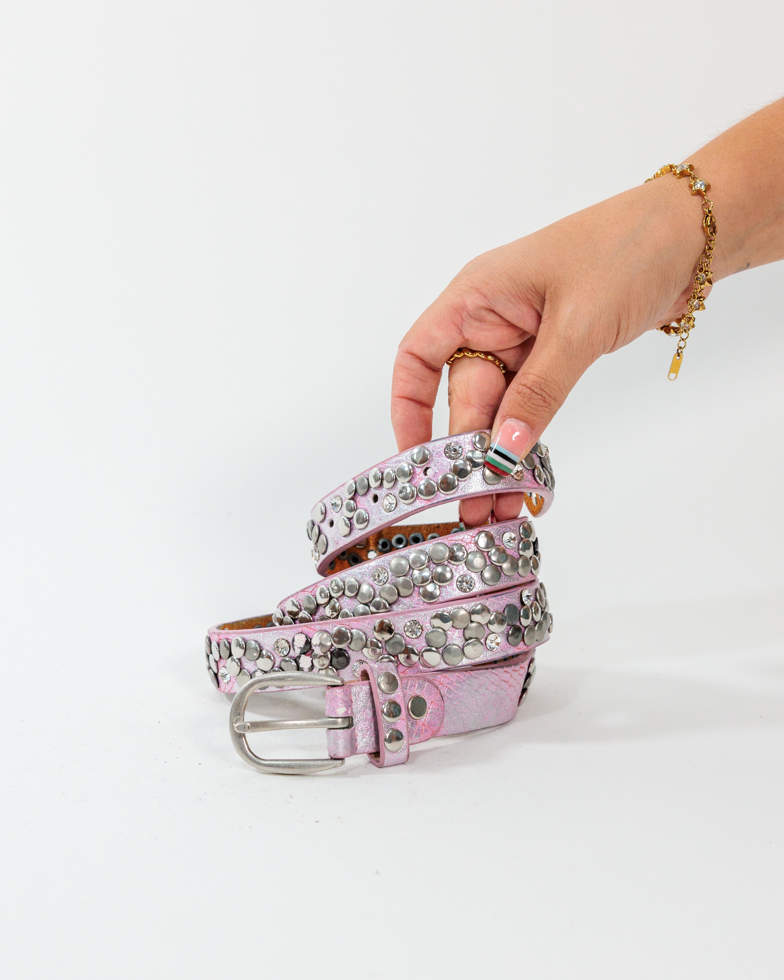 Pink Rhinestone Studded Belt