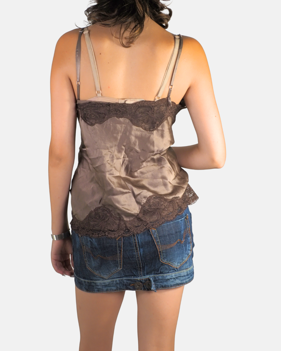 Y2K Brown Satin Lace Cami Top - Rocha John.Rocha
