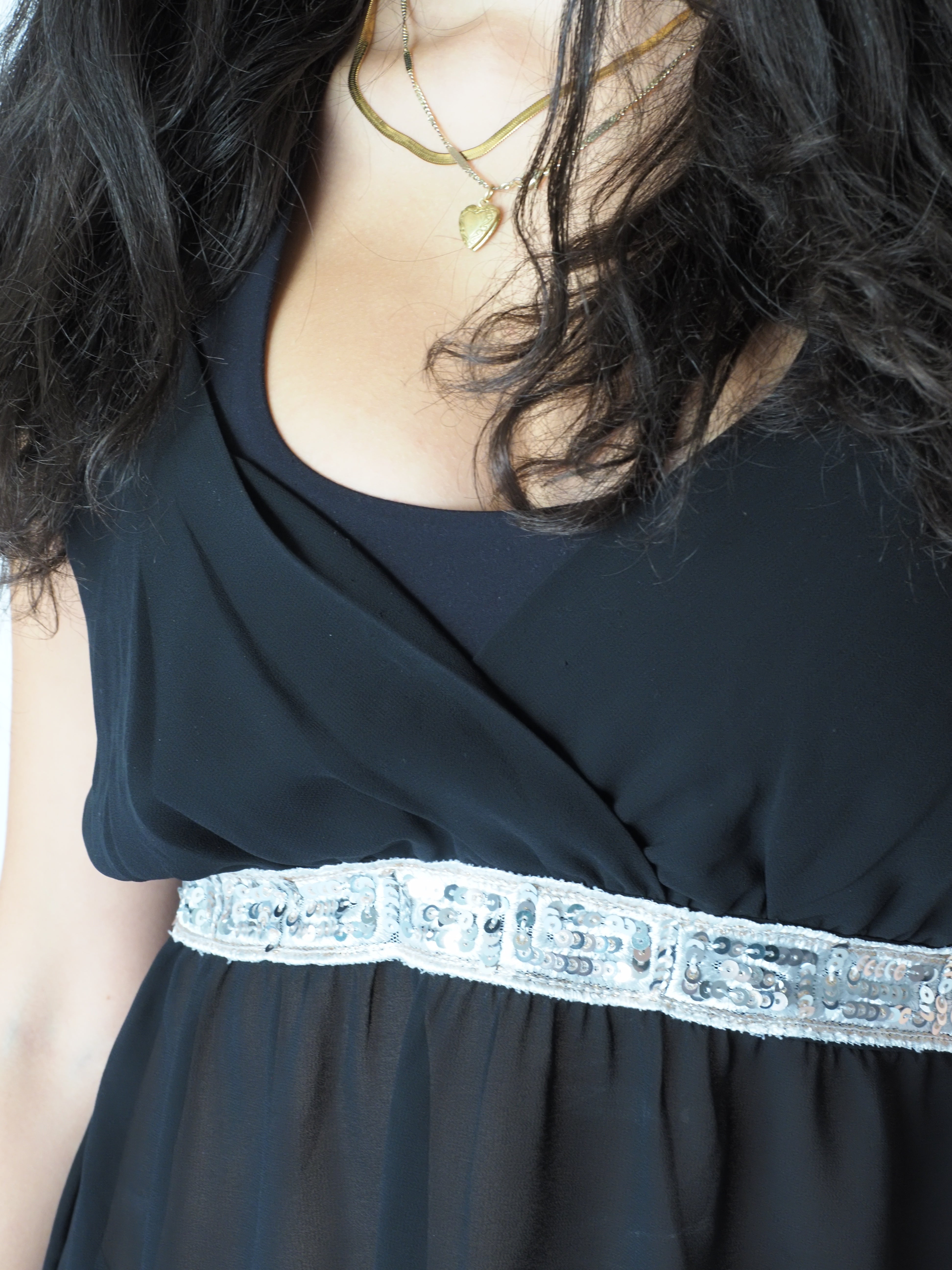 Sheer Black Boho Tunic Top with Silver Beaded Waist