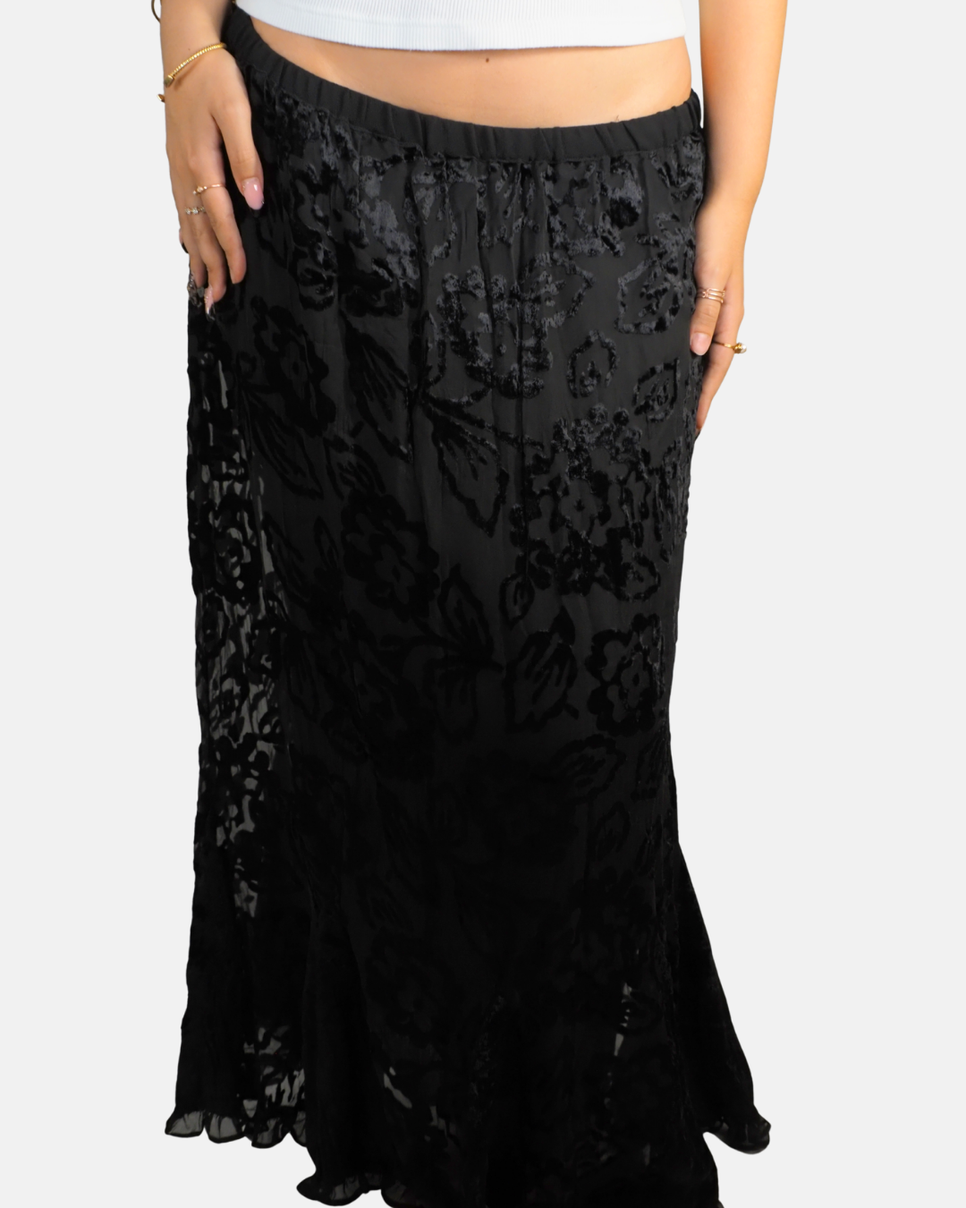 Black Sheer Layered Floral Maxi Skirt - Casamia Exclusive