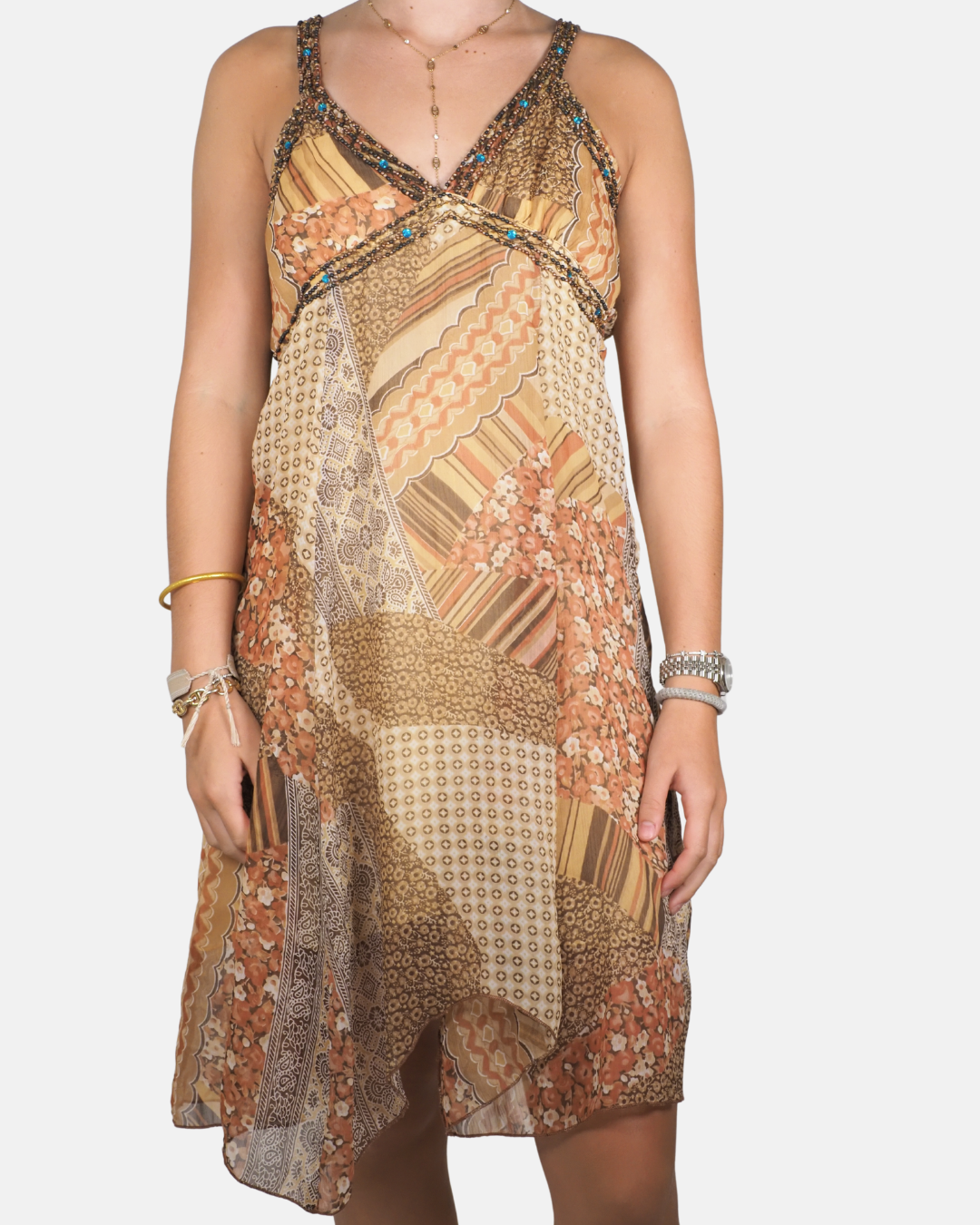 Embellished Patchwork Handkerchief Dress - Indian Emporium