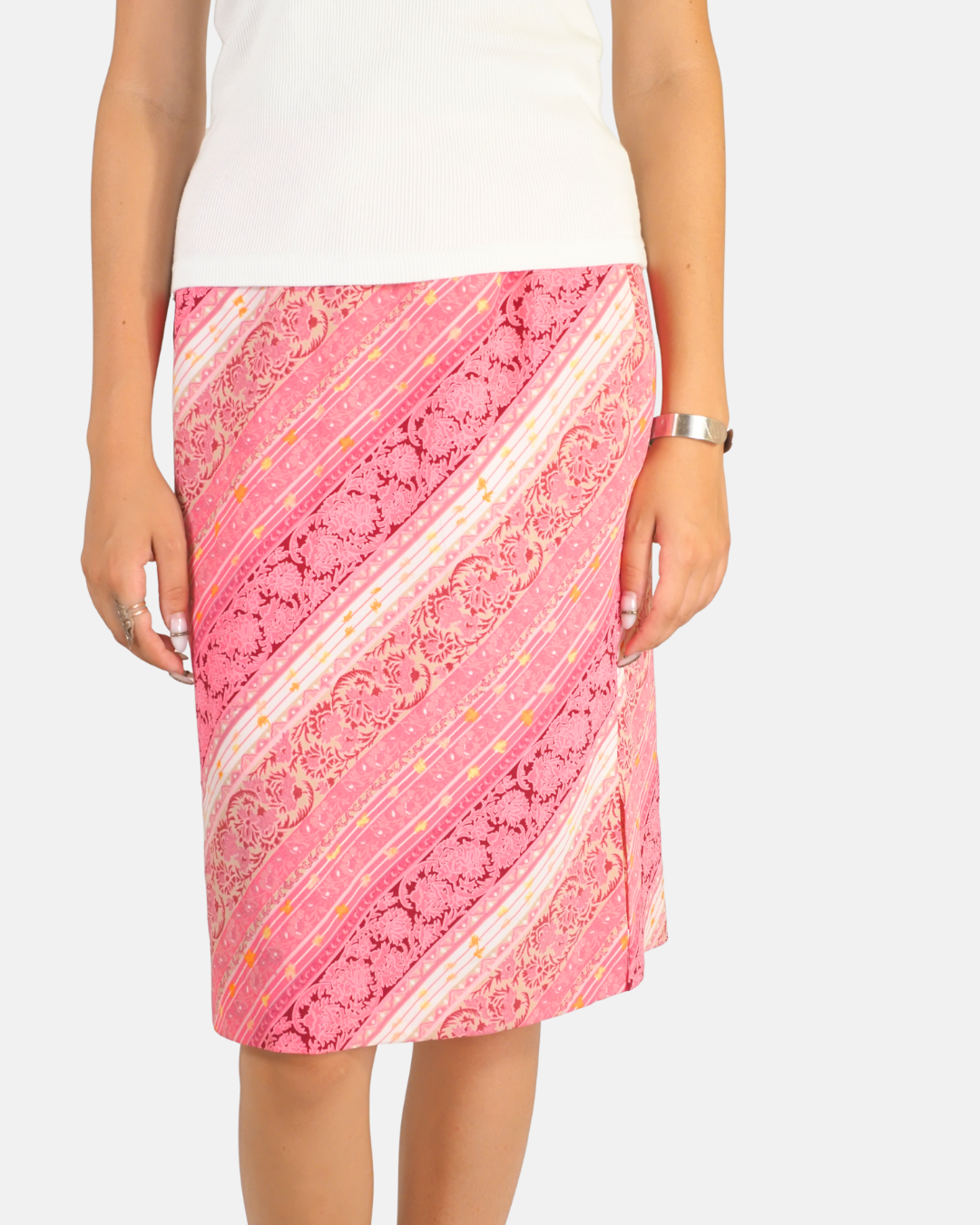 Y2K Pink Ornamental Stripe Midi Skirt - L.R.