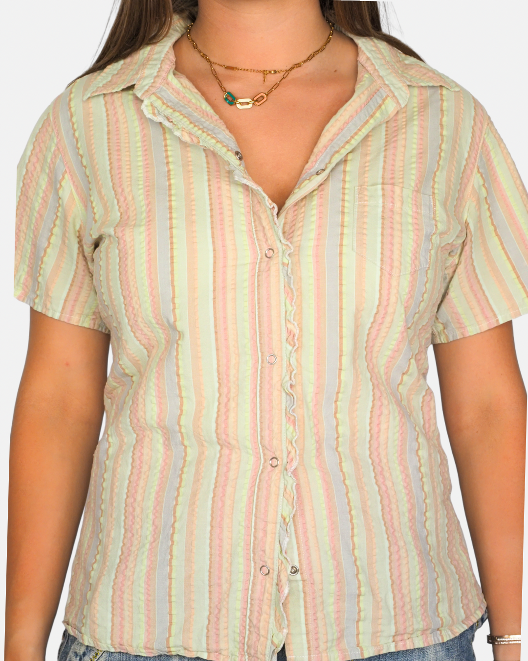 Pastel Stripe Button-Up Top by Cotton Traders