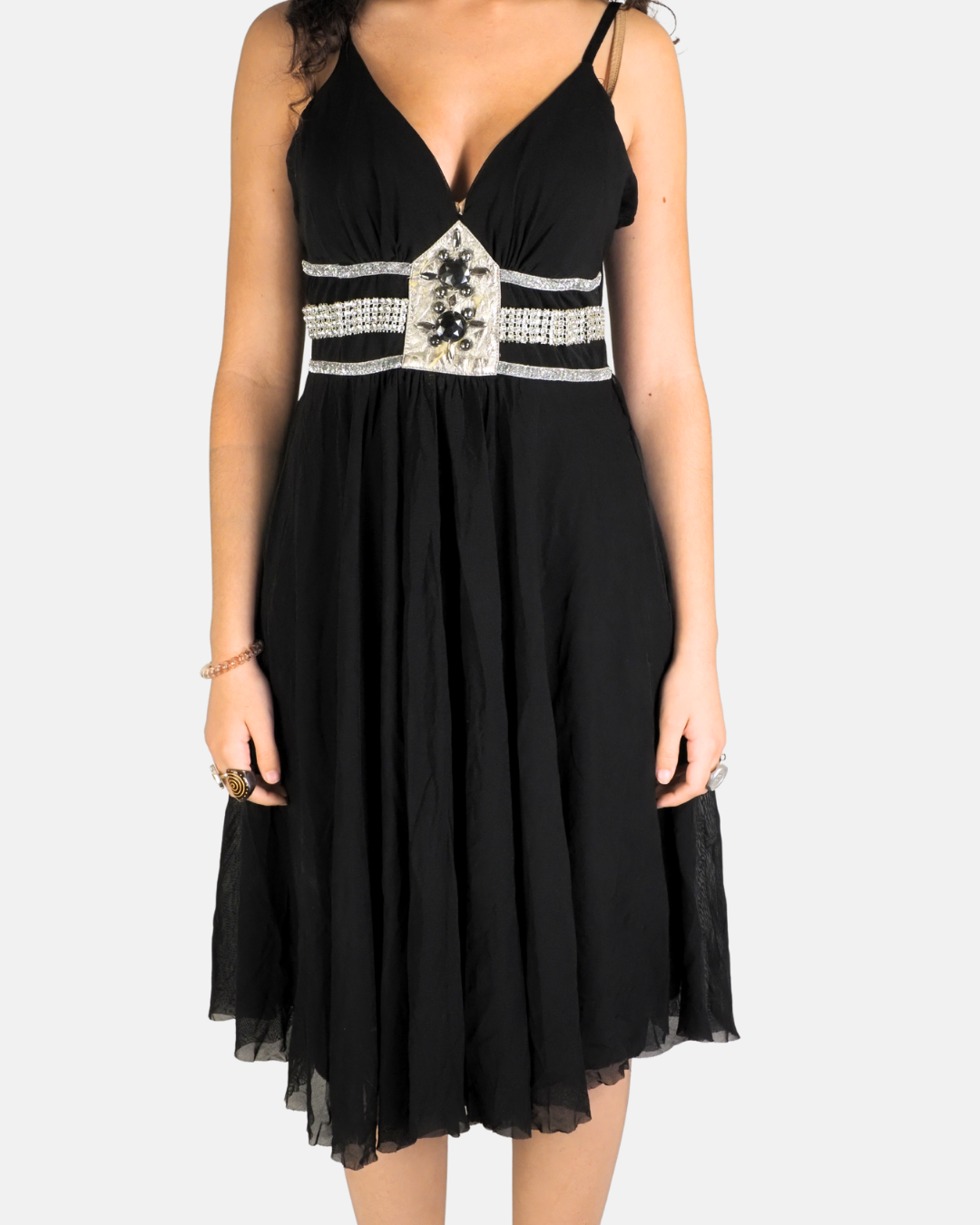 Black Rhinestone Embellished Midi Dress - Frlendl