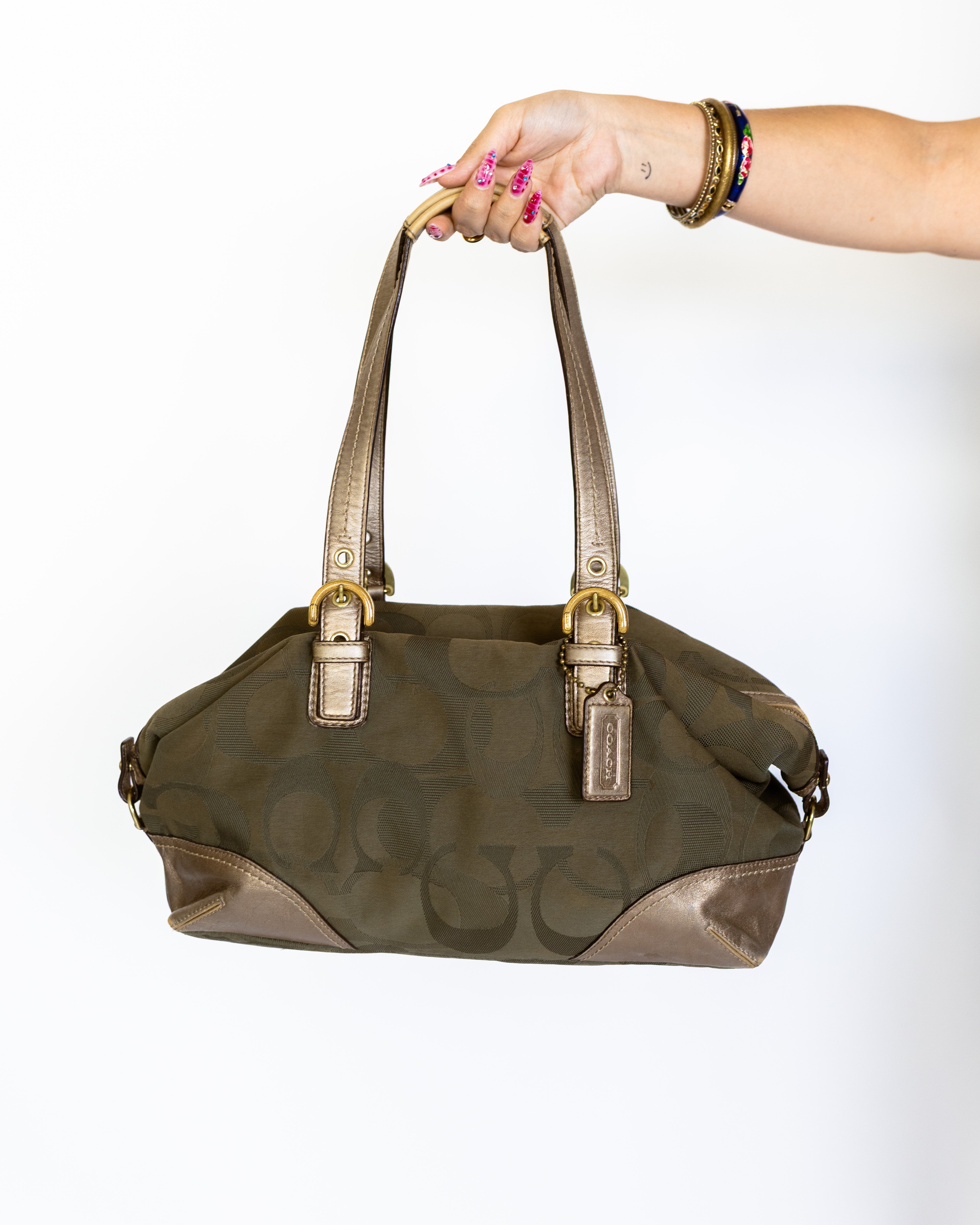 Kristin Signature Satchel in Olive Bronze – Coach