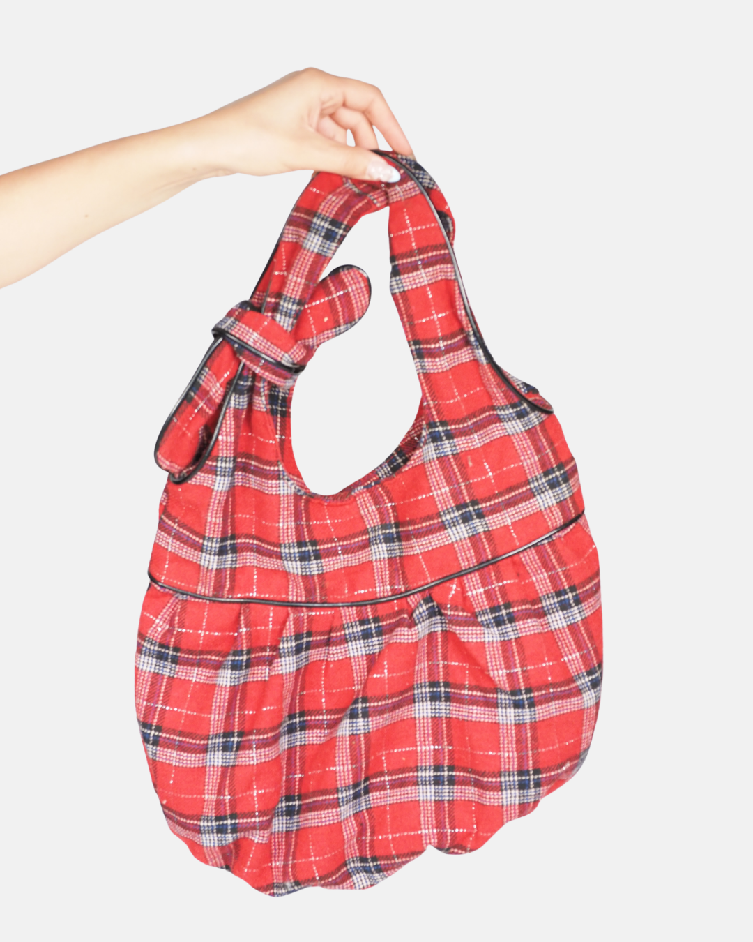 Y2K Red Plaid Slouchy Shoulder Bag