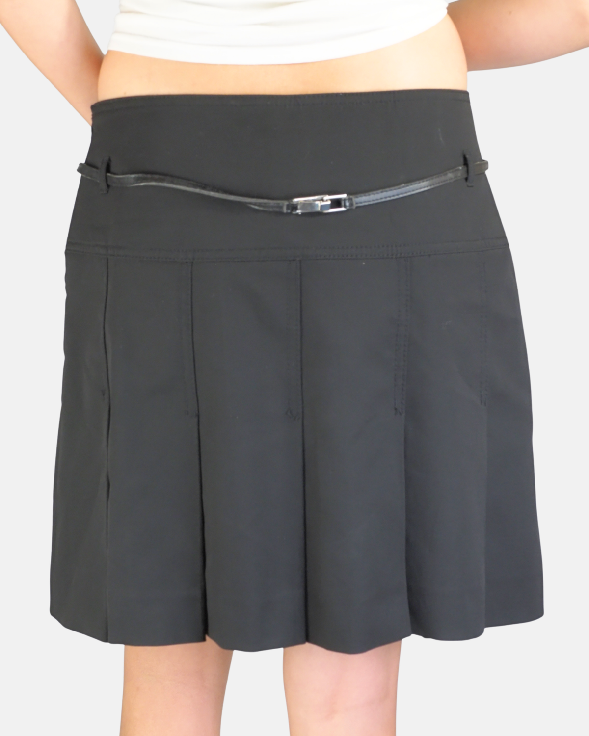 Black Pleated Belted Mini Skirt - Street One