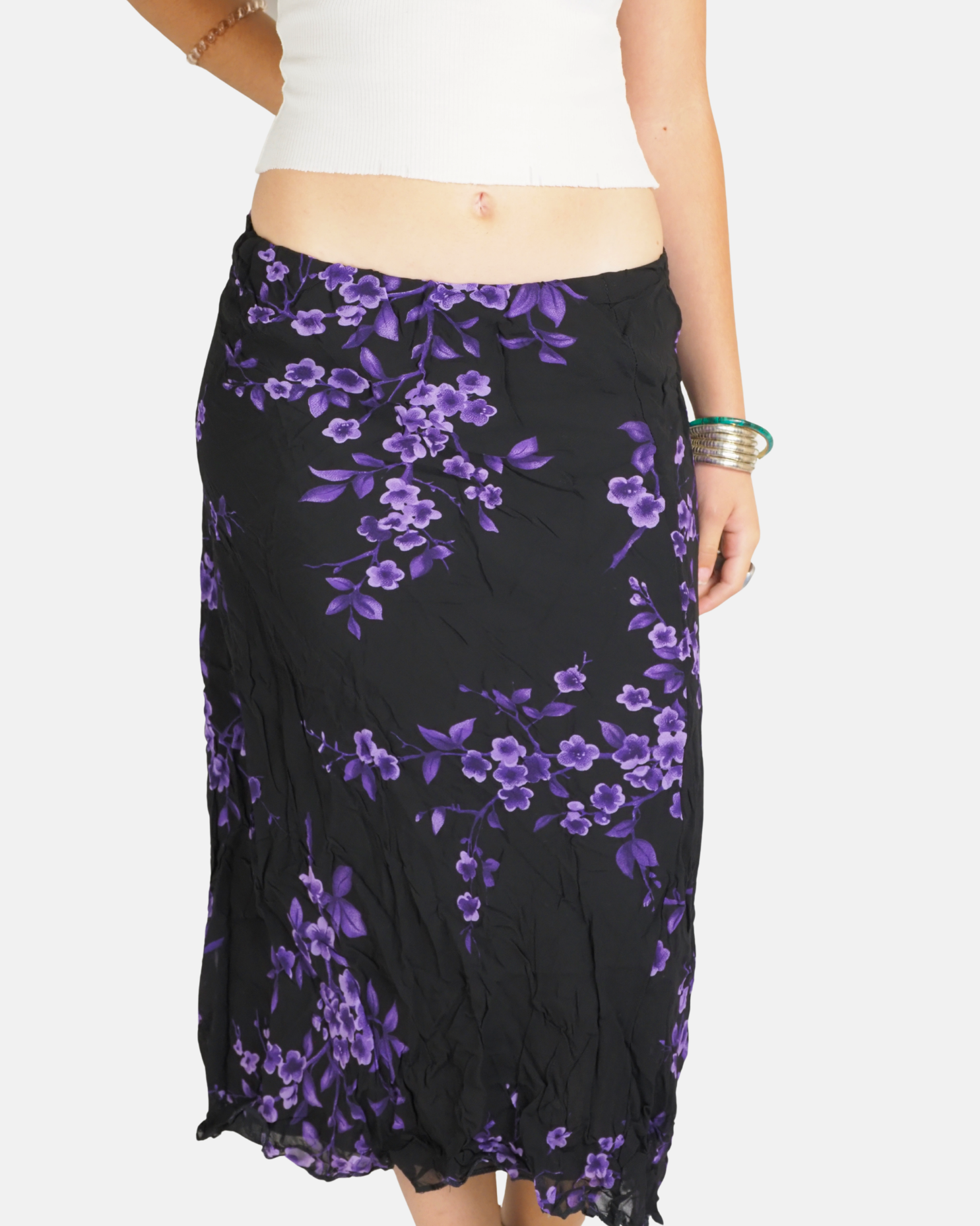 Black & Purple Floral Maxi Skirt - Gina