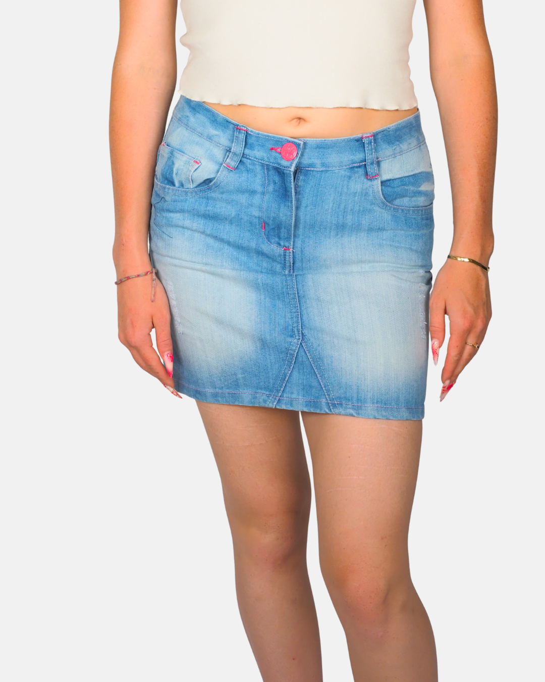 Y.F.K. Light Wash Denim Mini Skirt