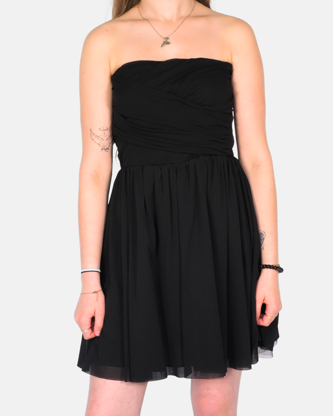 Zara Night Collection Black Strapless Chiffon Mini Dress