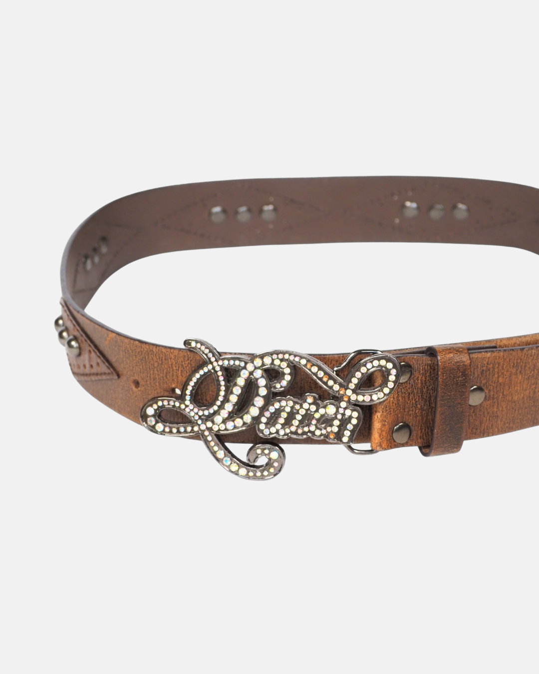 Y2K Brown Leather Western Belt Statement Buckle
