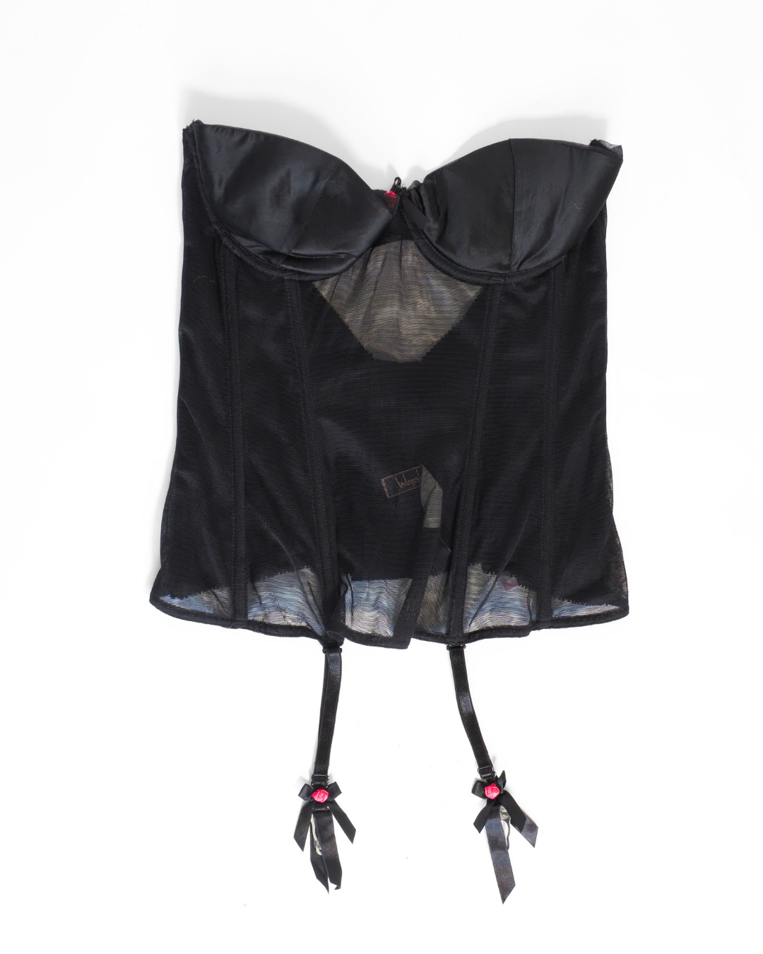 Y2K Jezebel Black Sheer Corset Basque with Garter Straps