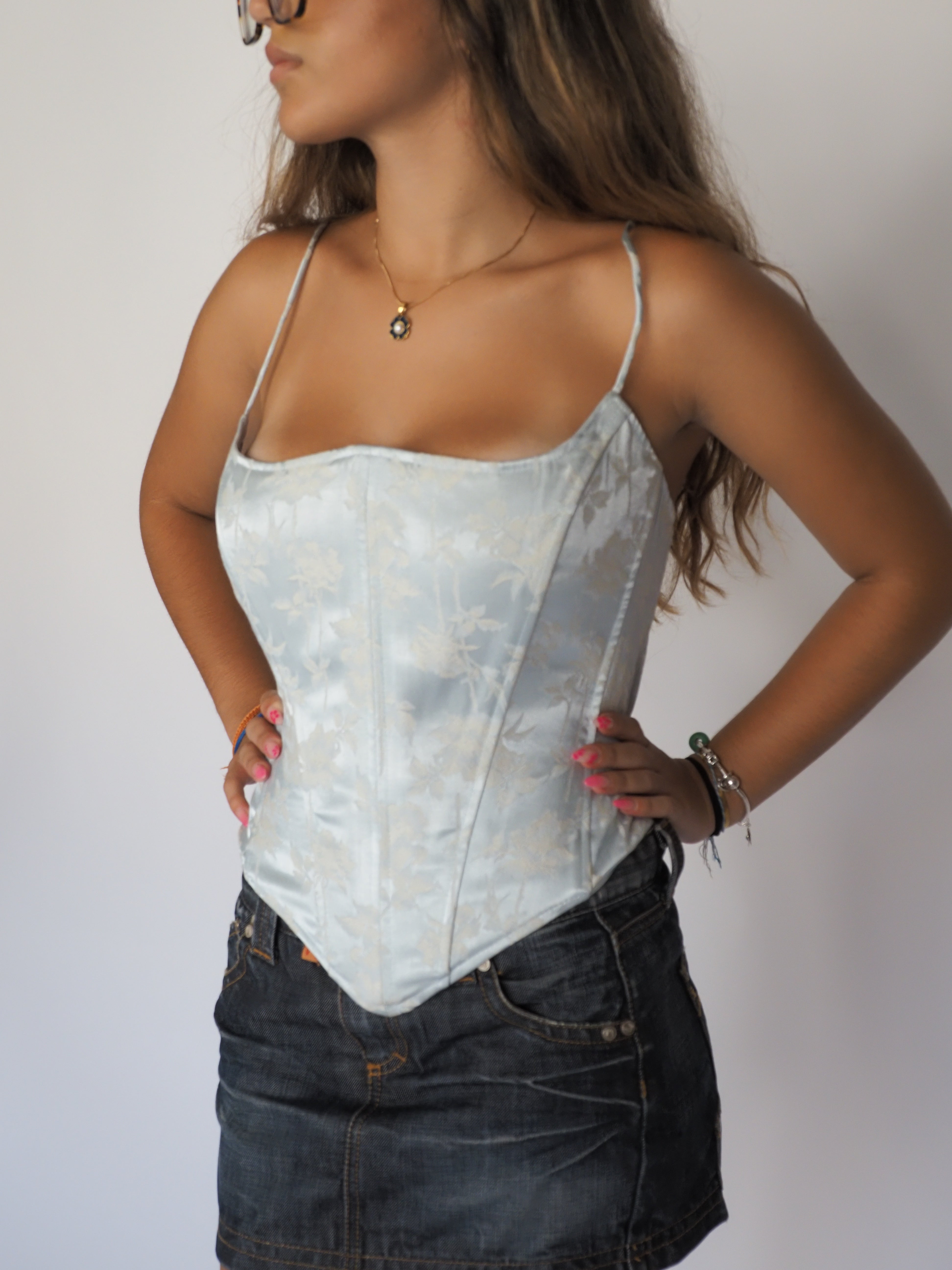 Aurelie Australia Pale Blue Brocade Satin Bustier Corset Top