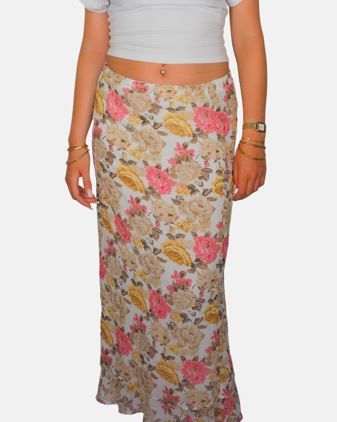 Vintage Floral Bias Maxi Skirt