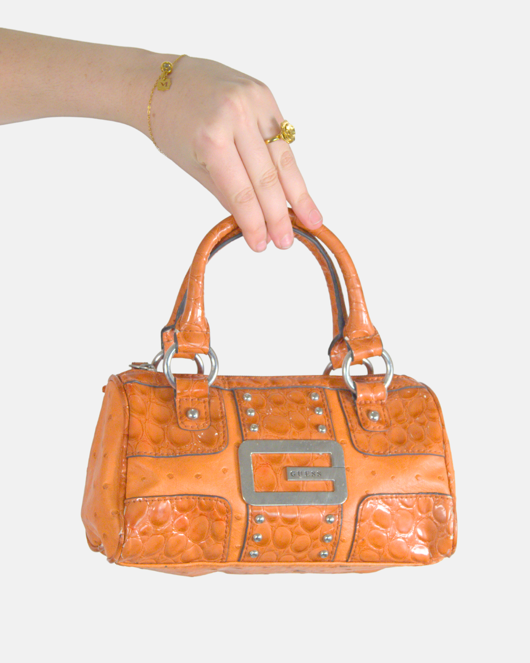 Guess Orange Croc Mini Satchel Bag