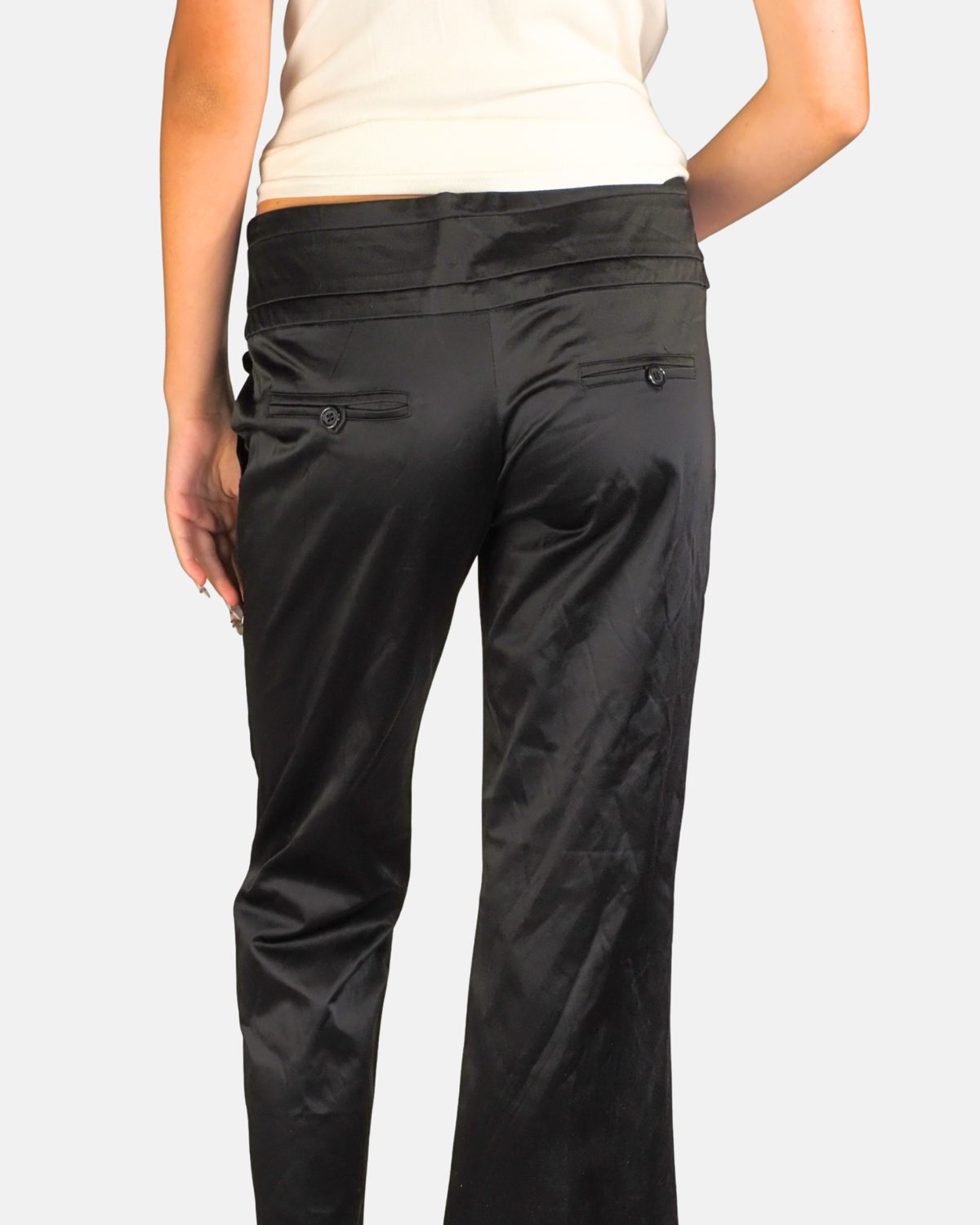 Black Satin Low-Rise Trousers - LuluMary