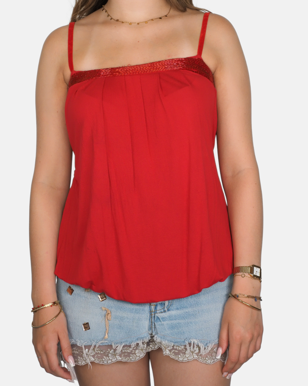 Red Sequin Trim Cami Top by Stile Benetton