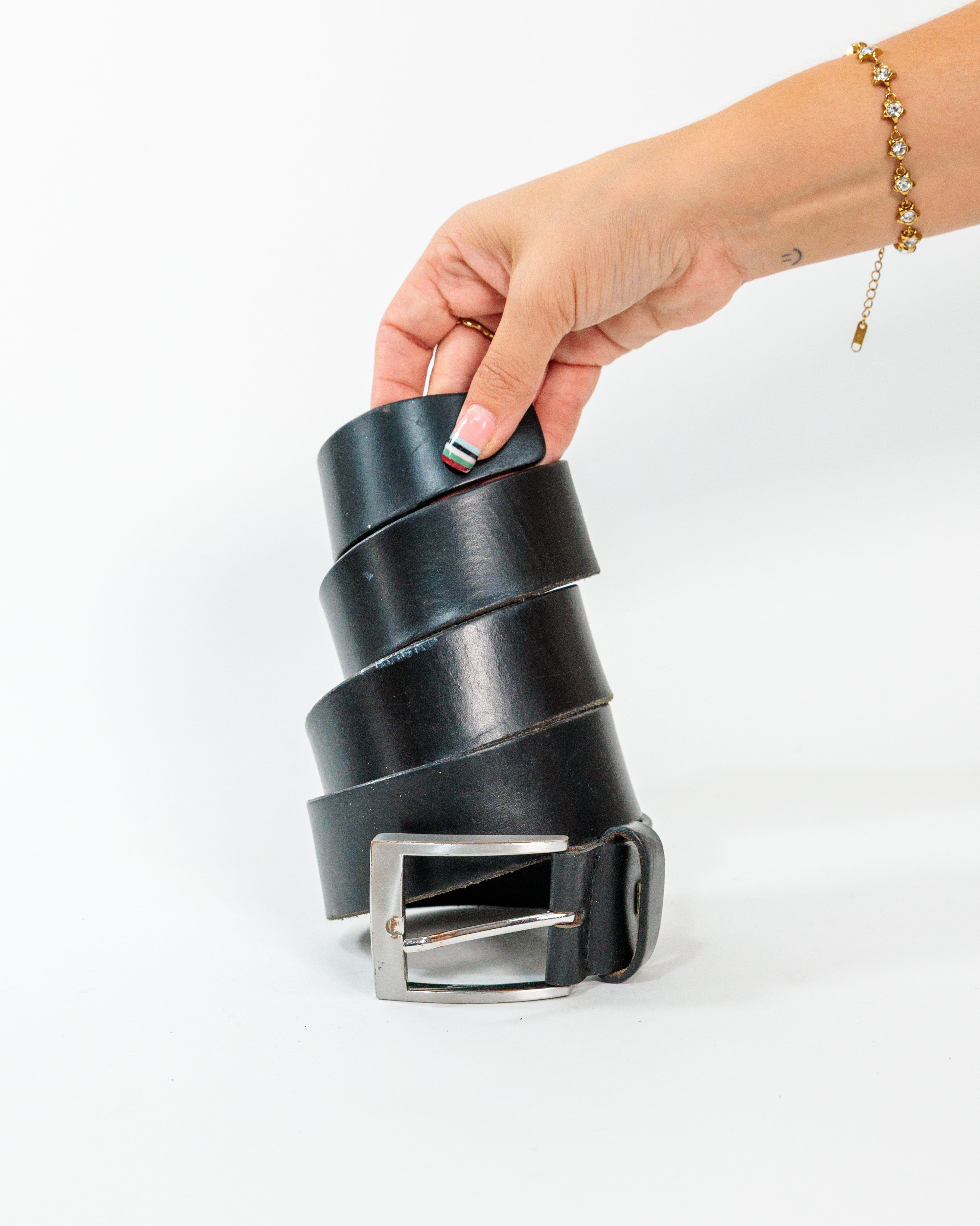 Wide Black Leather Buckle Belt