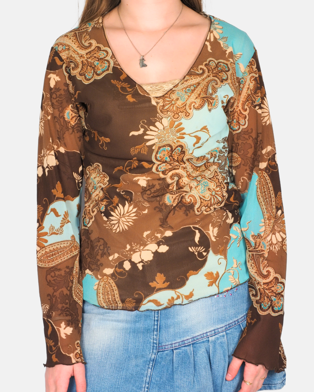 Y2K Sheer Paisley Mesh Top