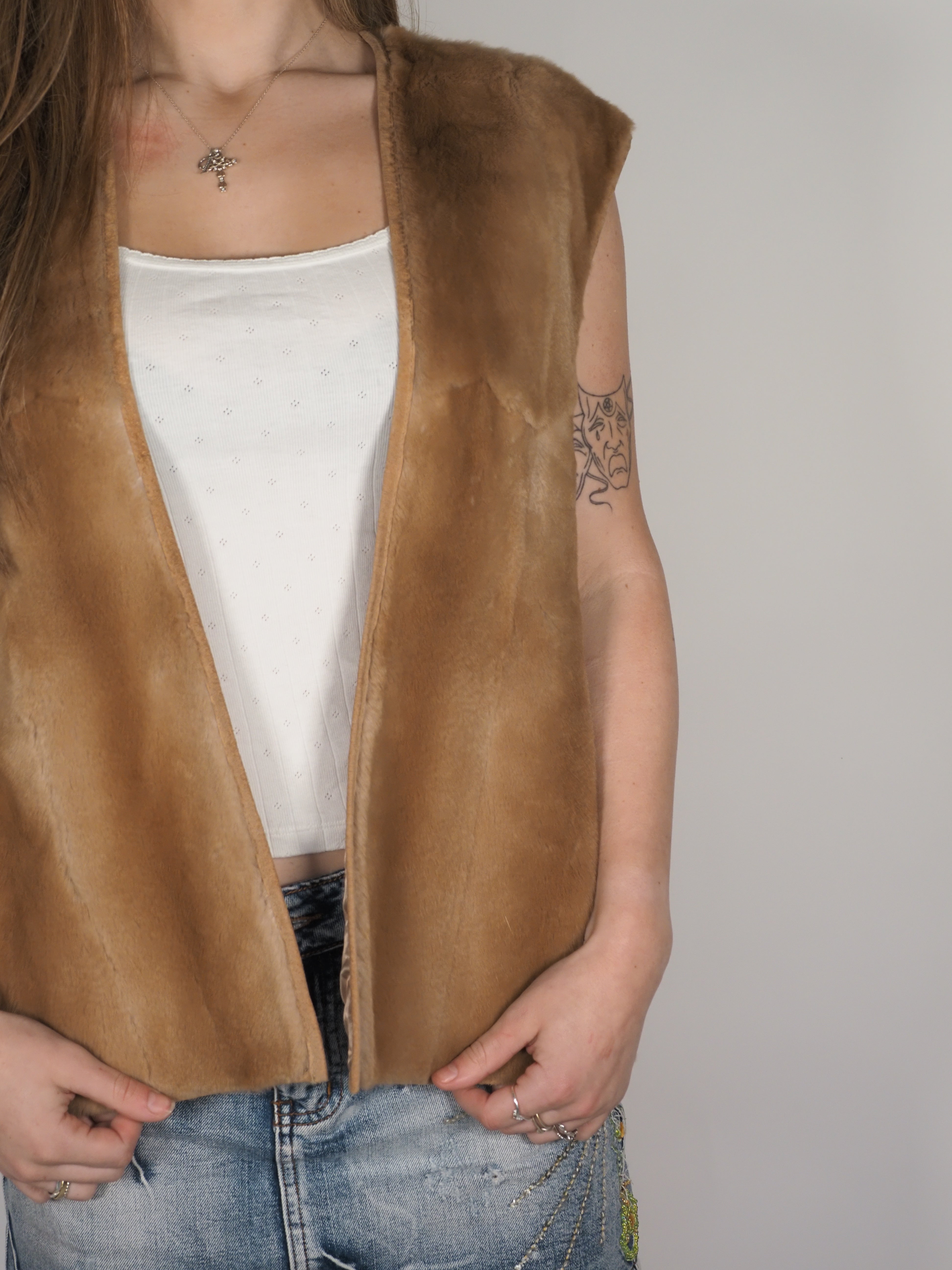 Vintage Real Fur Tan Sleeveless Vest