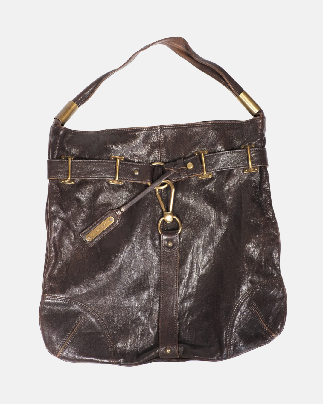 Vintage Espresso Leather Buckle Bag