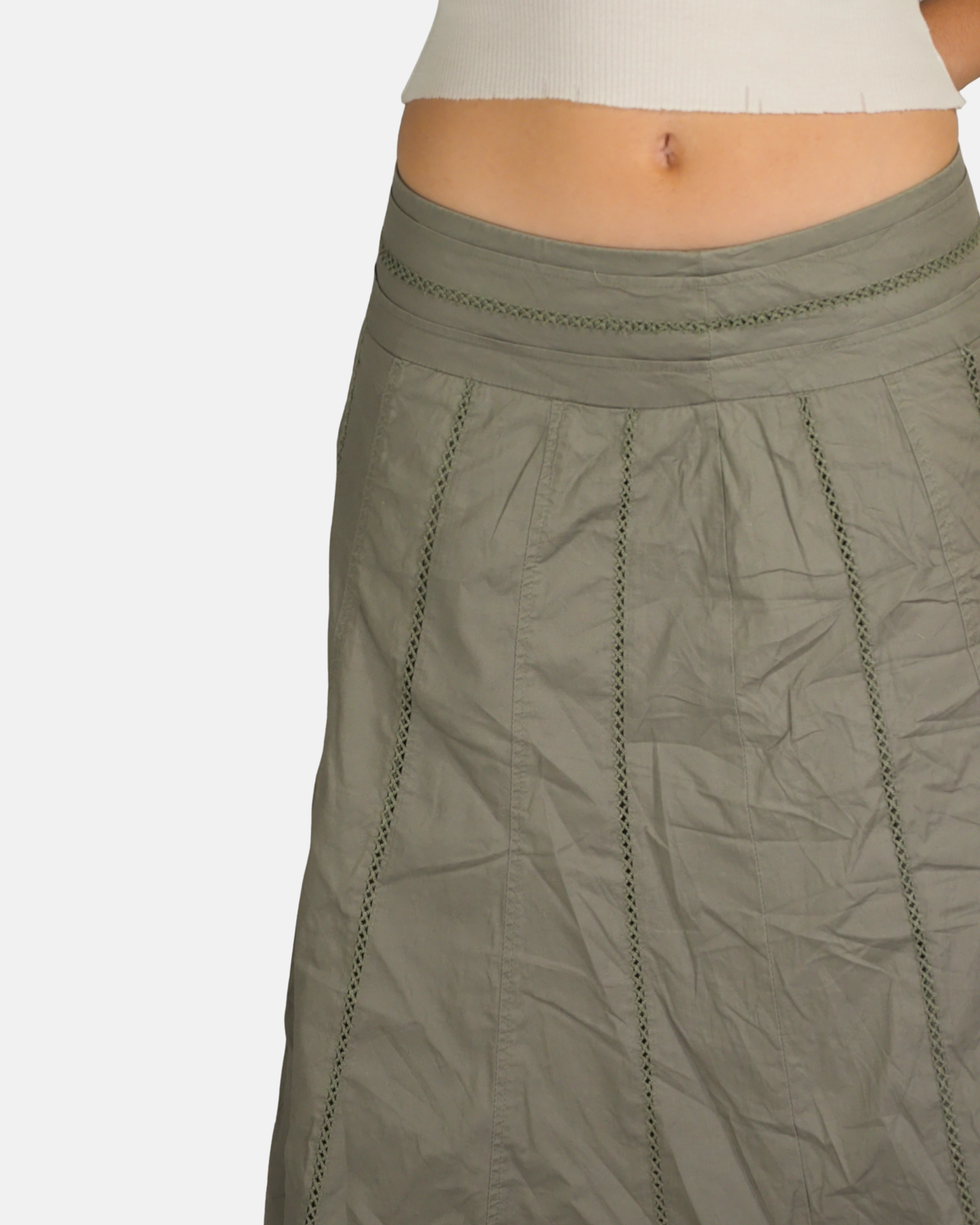 Khaki Crochet Detail Midi Skirt - Yen London