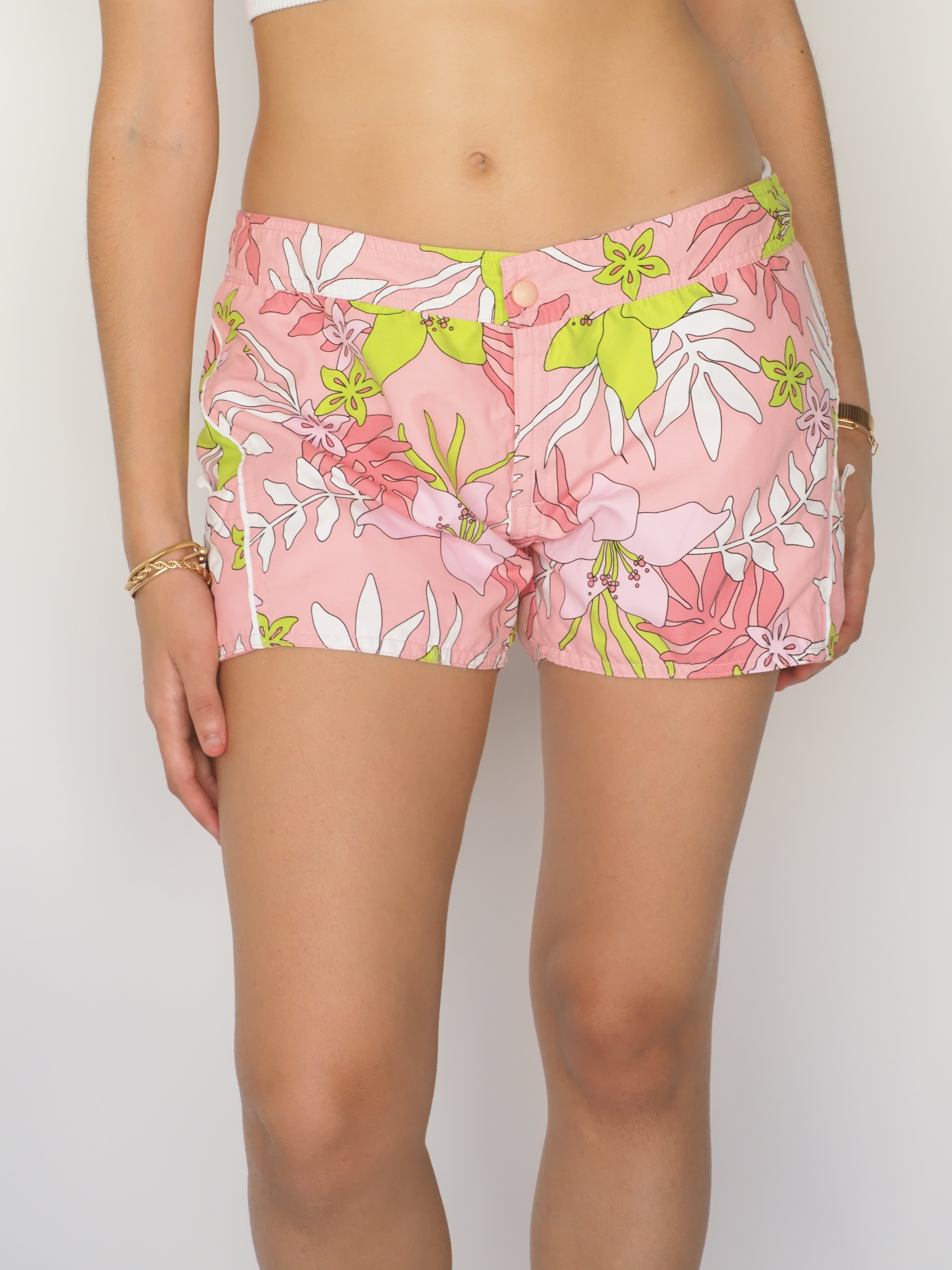 Pink Tropical Floral Low-Rise Shorts