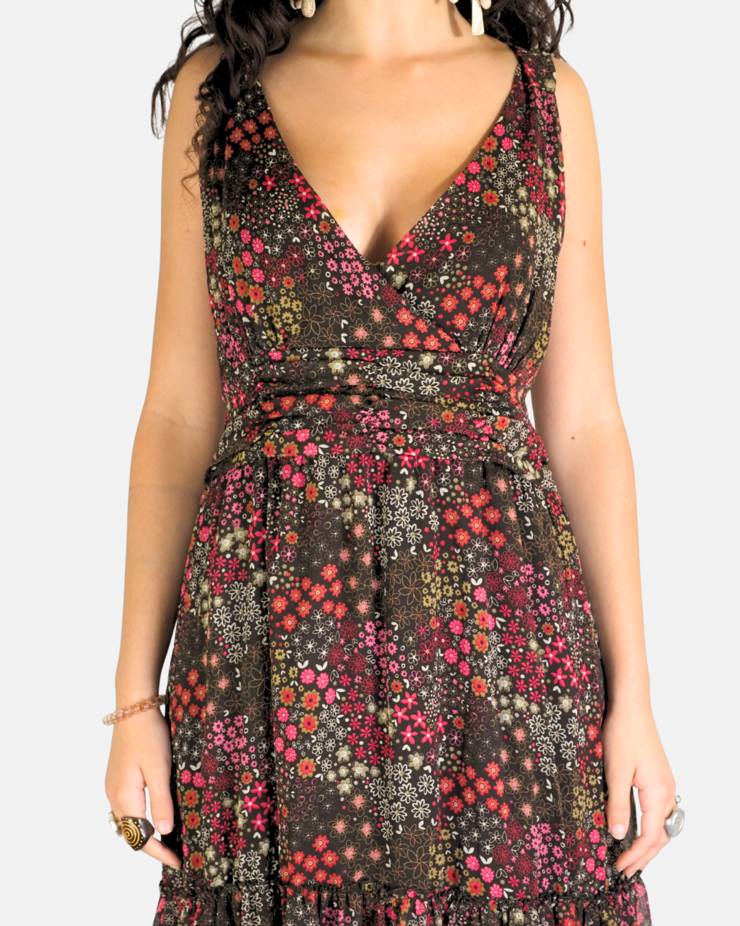Black Floral Sheer Tiered Dress