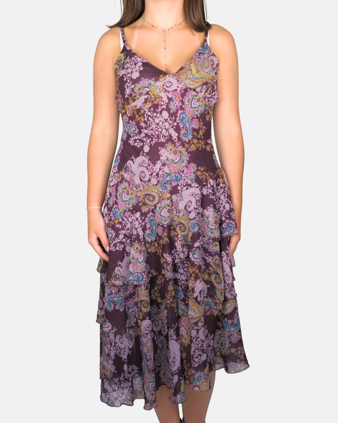 Vintage Purple Paisley Handkerchief Midi Dress