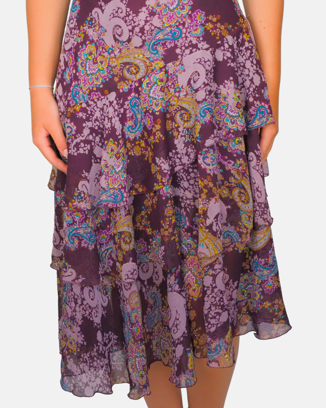 Vintage Purple Paisley Handkerchief Midi Dress