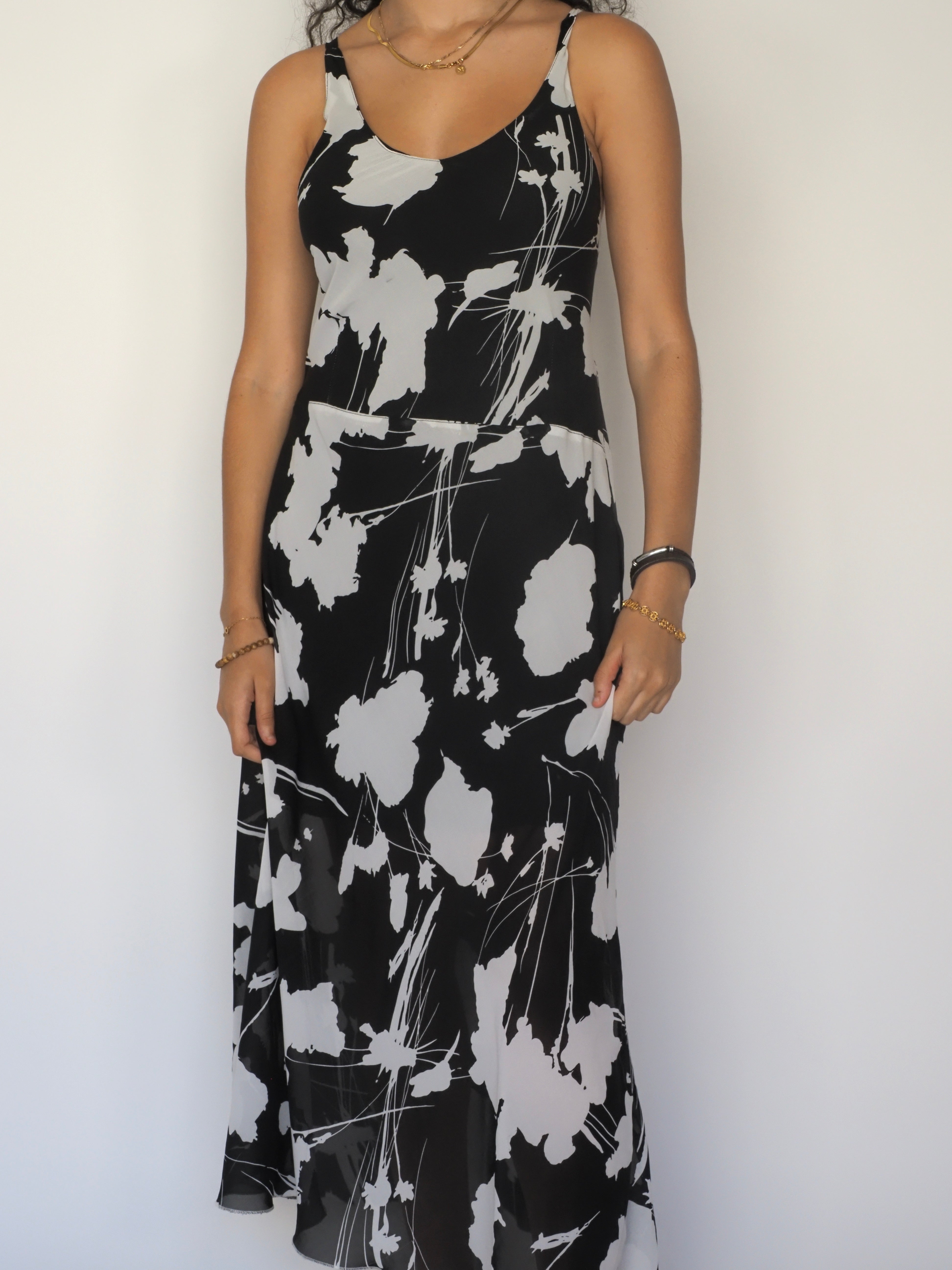 Black & White Abstract Floral Maxi Dress