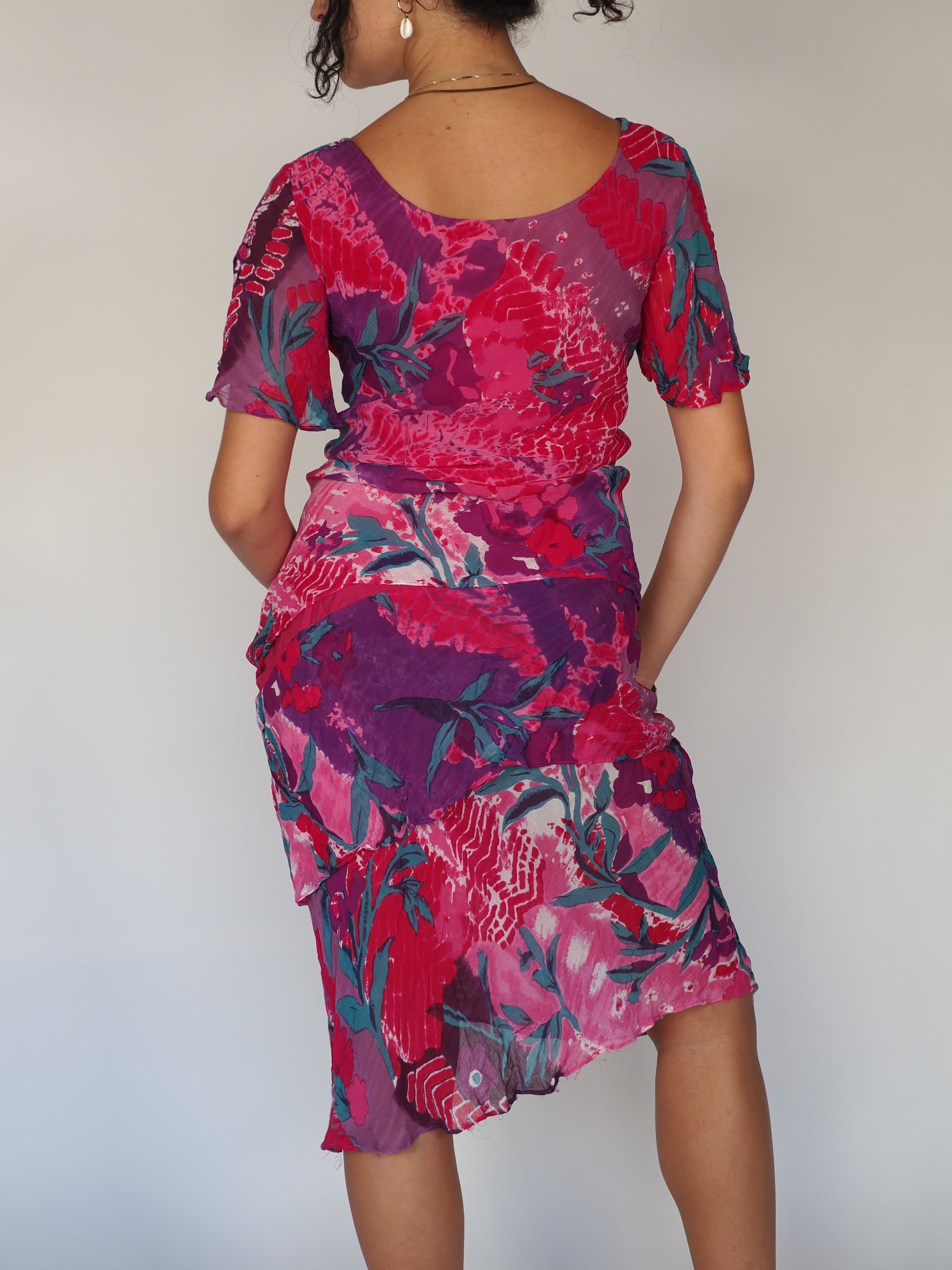 Phool Sheer Watercolour Floral Midi Dress with Flutter Sleeves