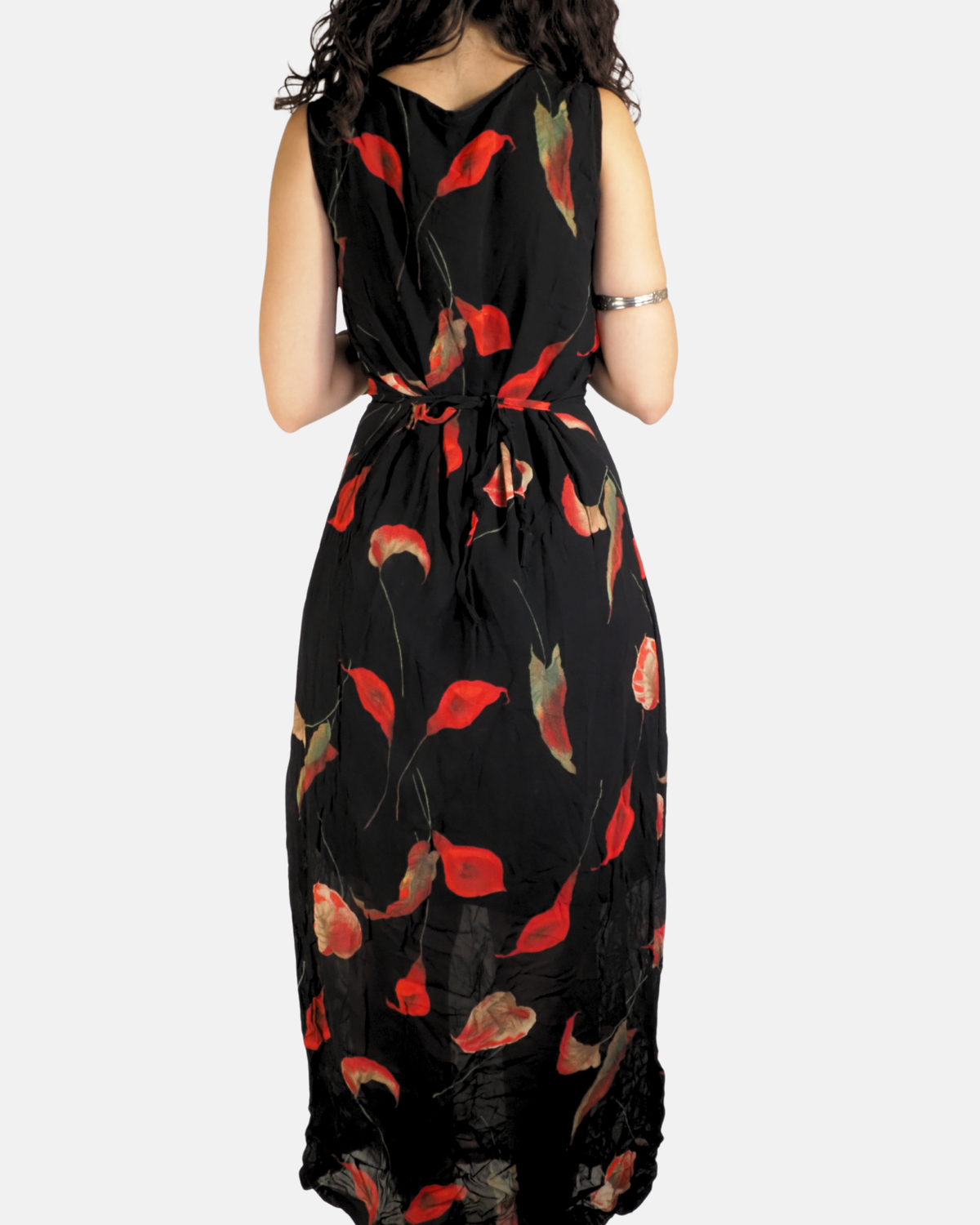 Y2K Black Red Poppy Print Maxi Dress