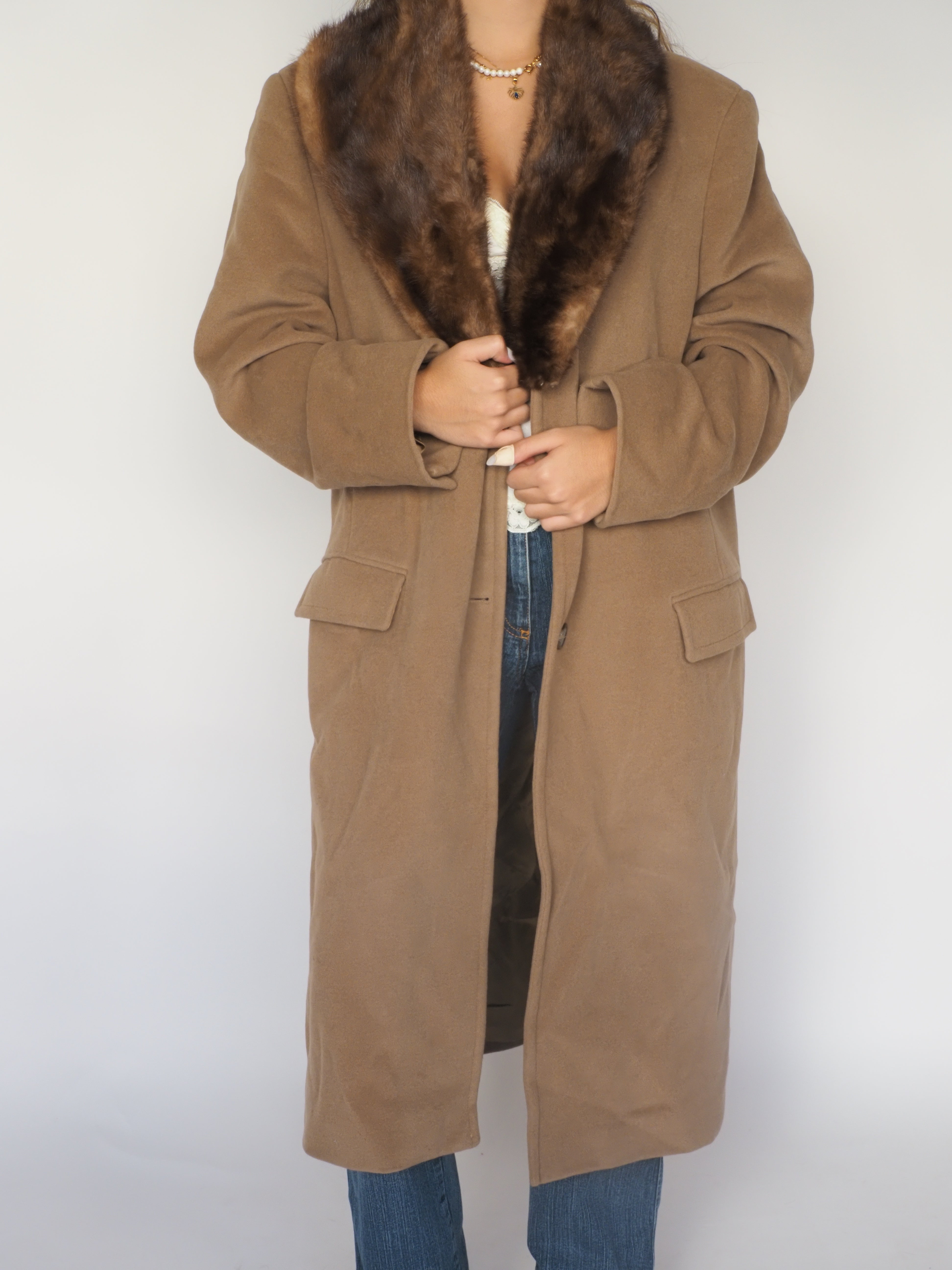 Vintage Camel Wool Coat with Real Fur Collar – Marella
