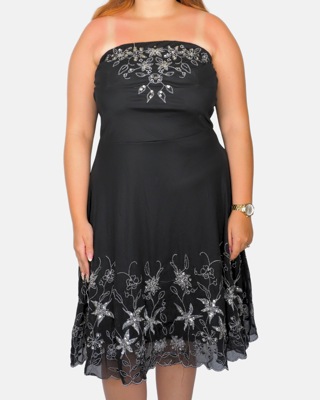 Tribe Black Embroidered Strapless Midi Dress