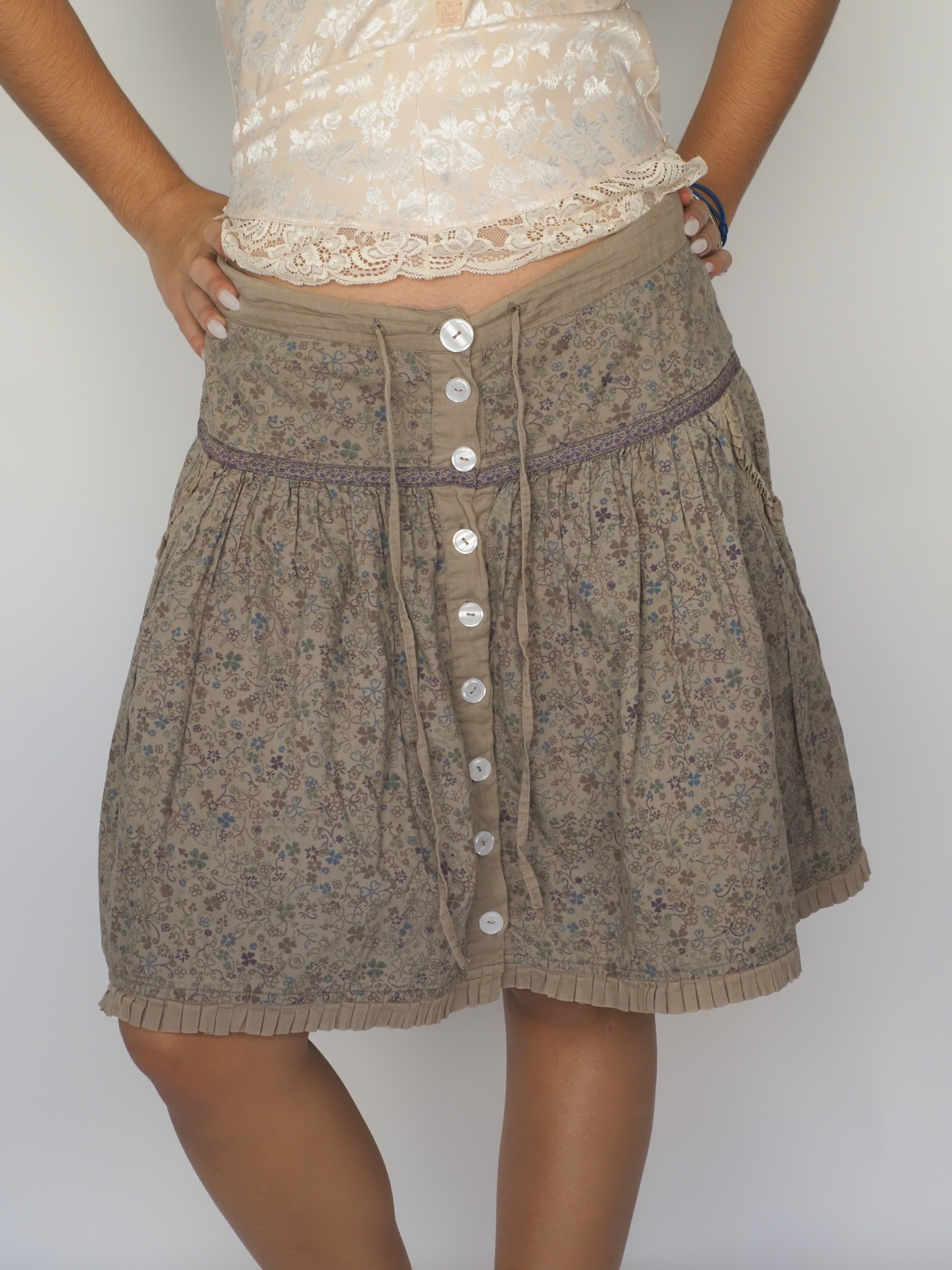 Floral Button-Front Midi Skirt with Pleated Hem – Promod