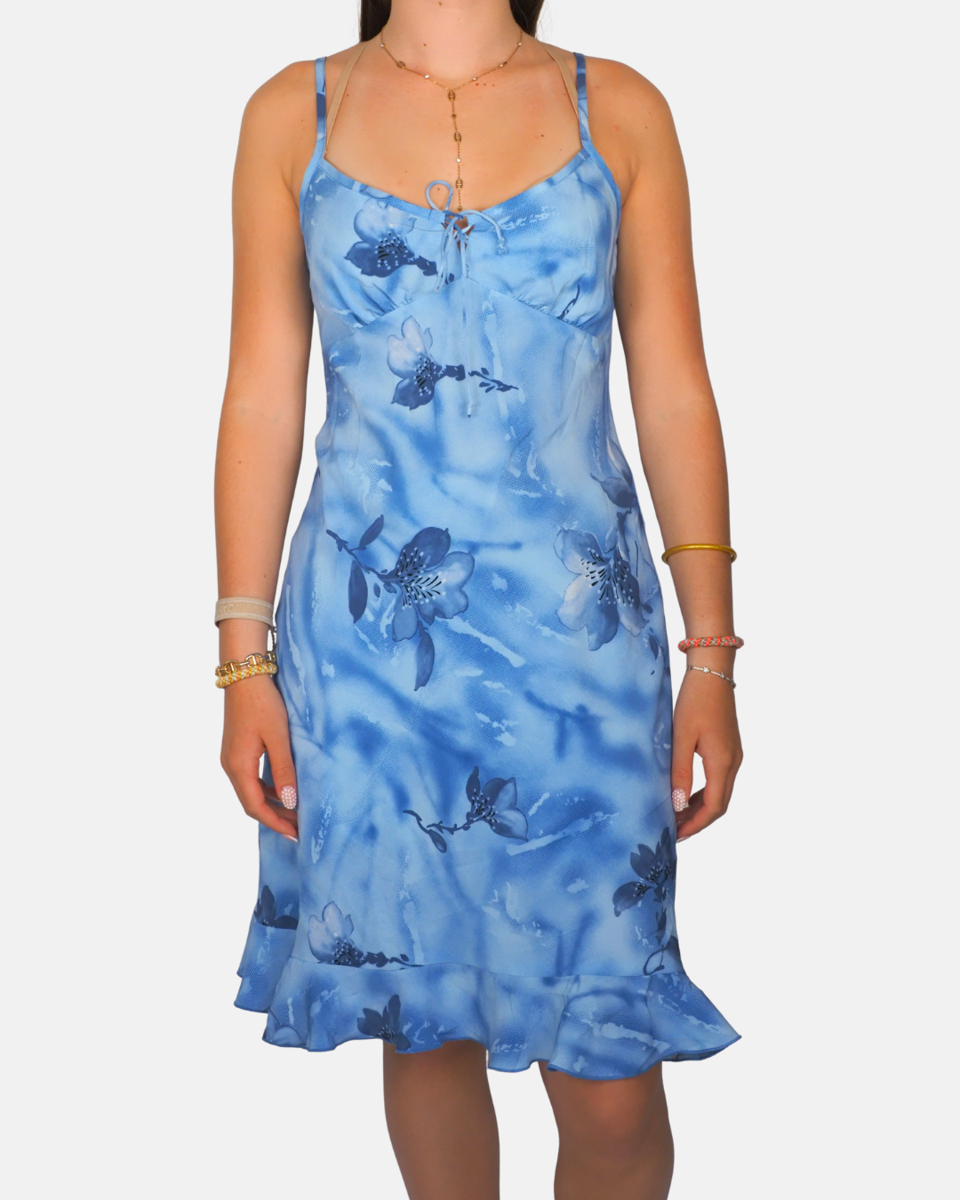DBY LTD Blue Floral Print Slip Midi Dress