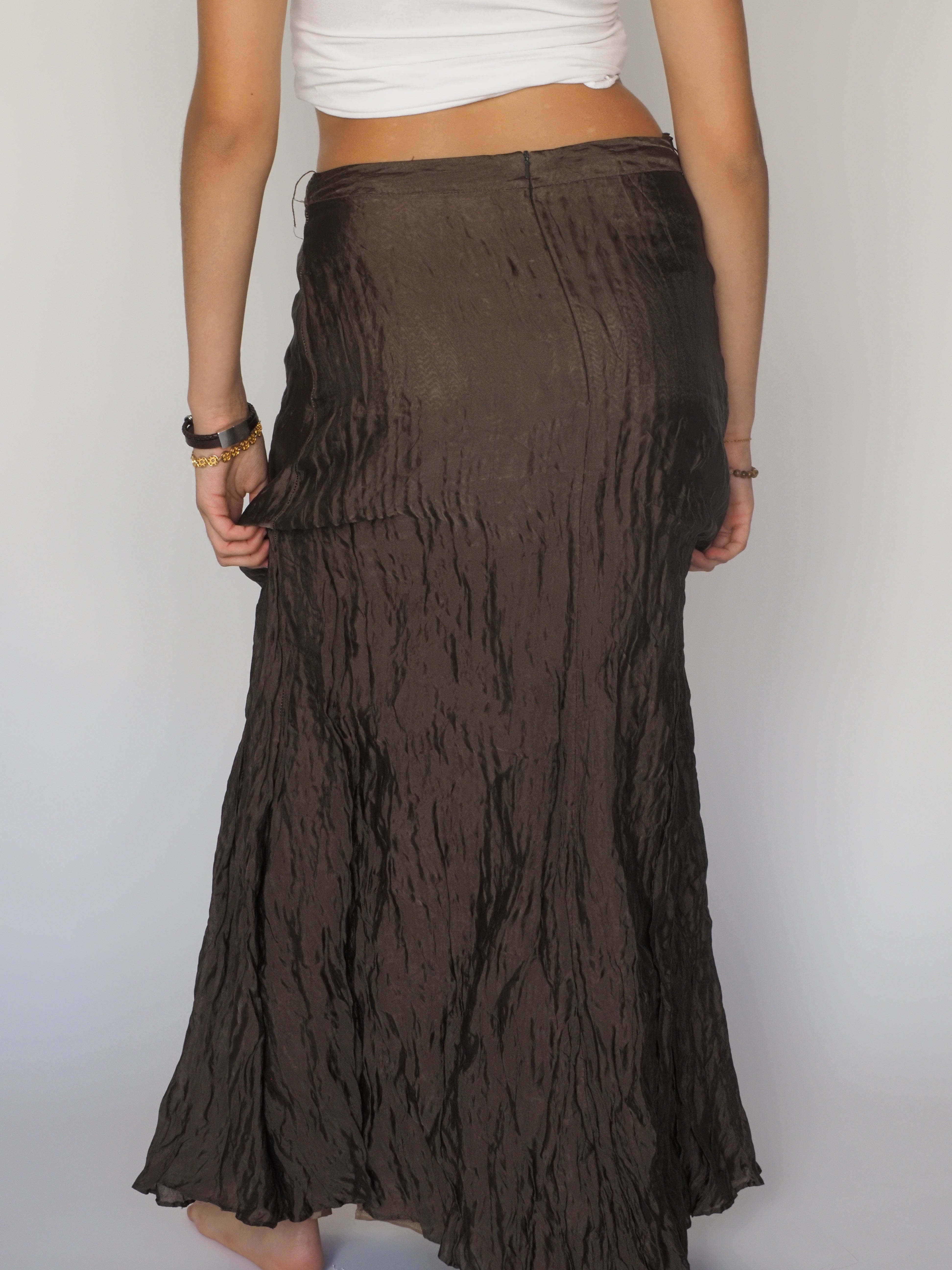 Chocolate Brown Crinkle Maxi Skirt – Planet