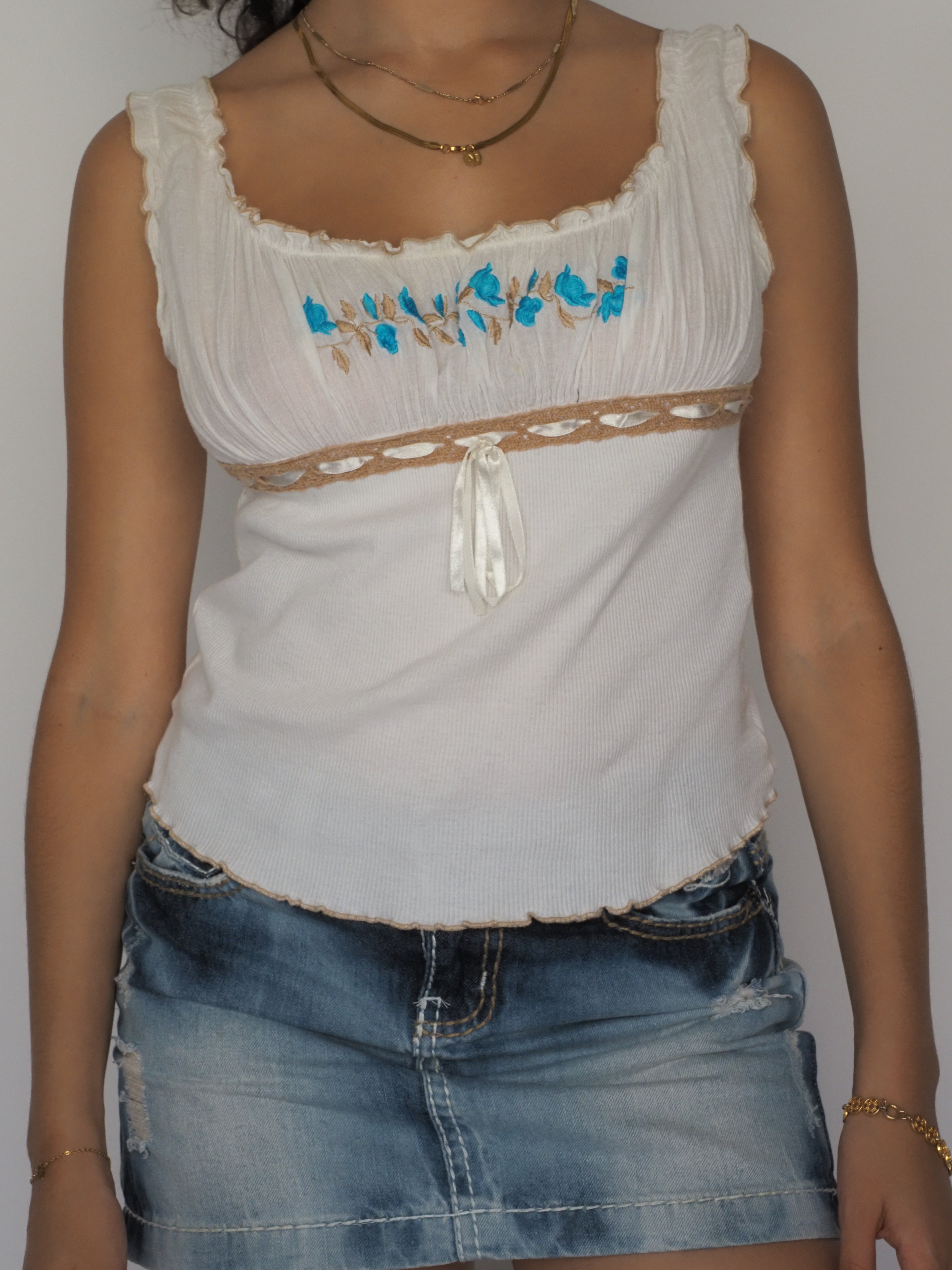 Boho Embroidered White Cotton Tank Top – Xcepsion