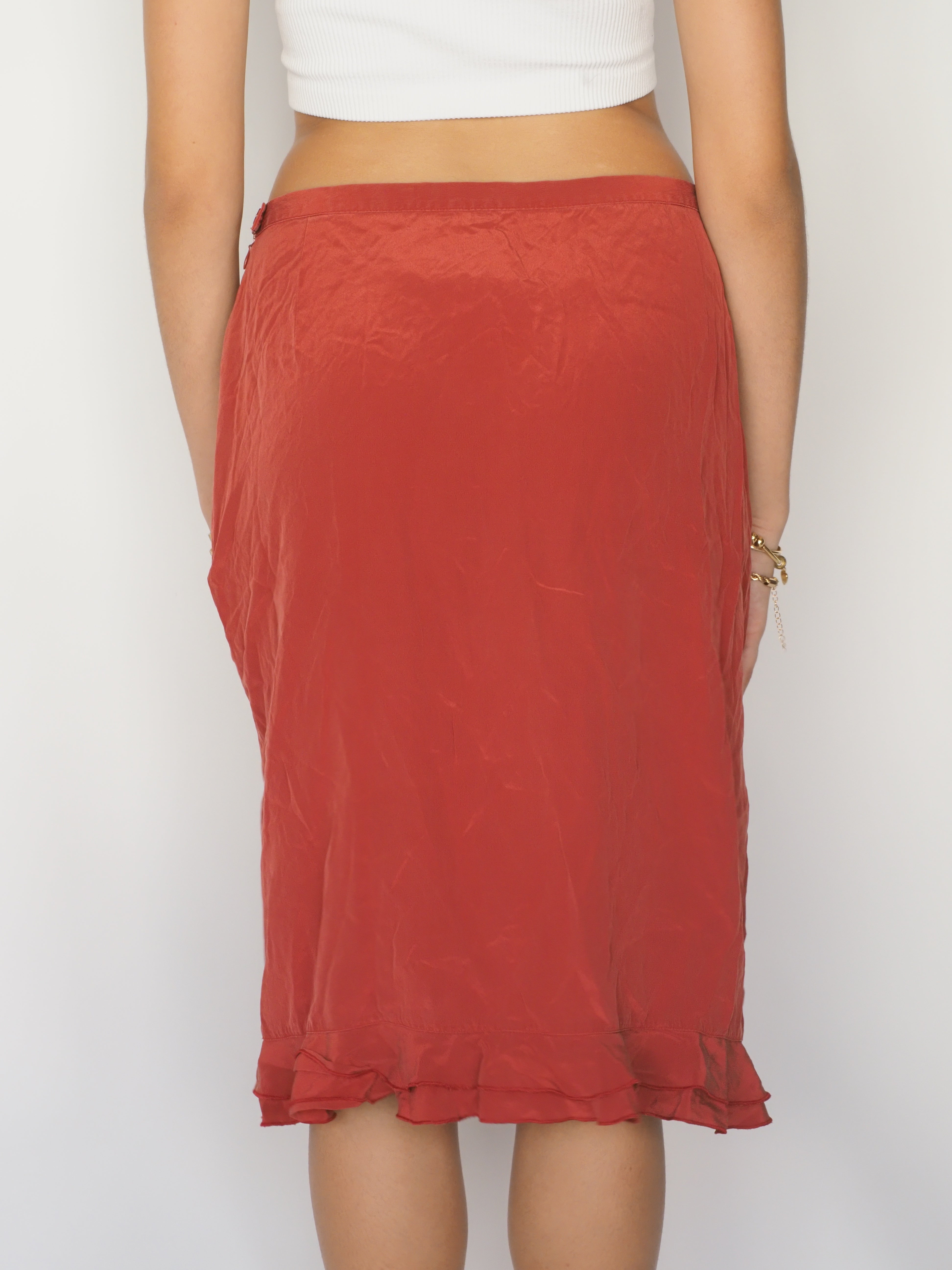 Crinkle Ruffle-Hem Midi Skirt  - Xandres Belgium