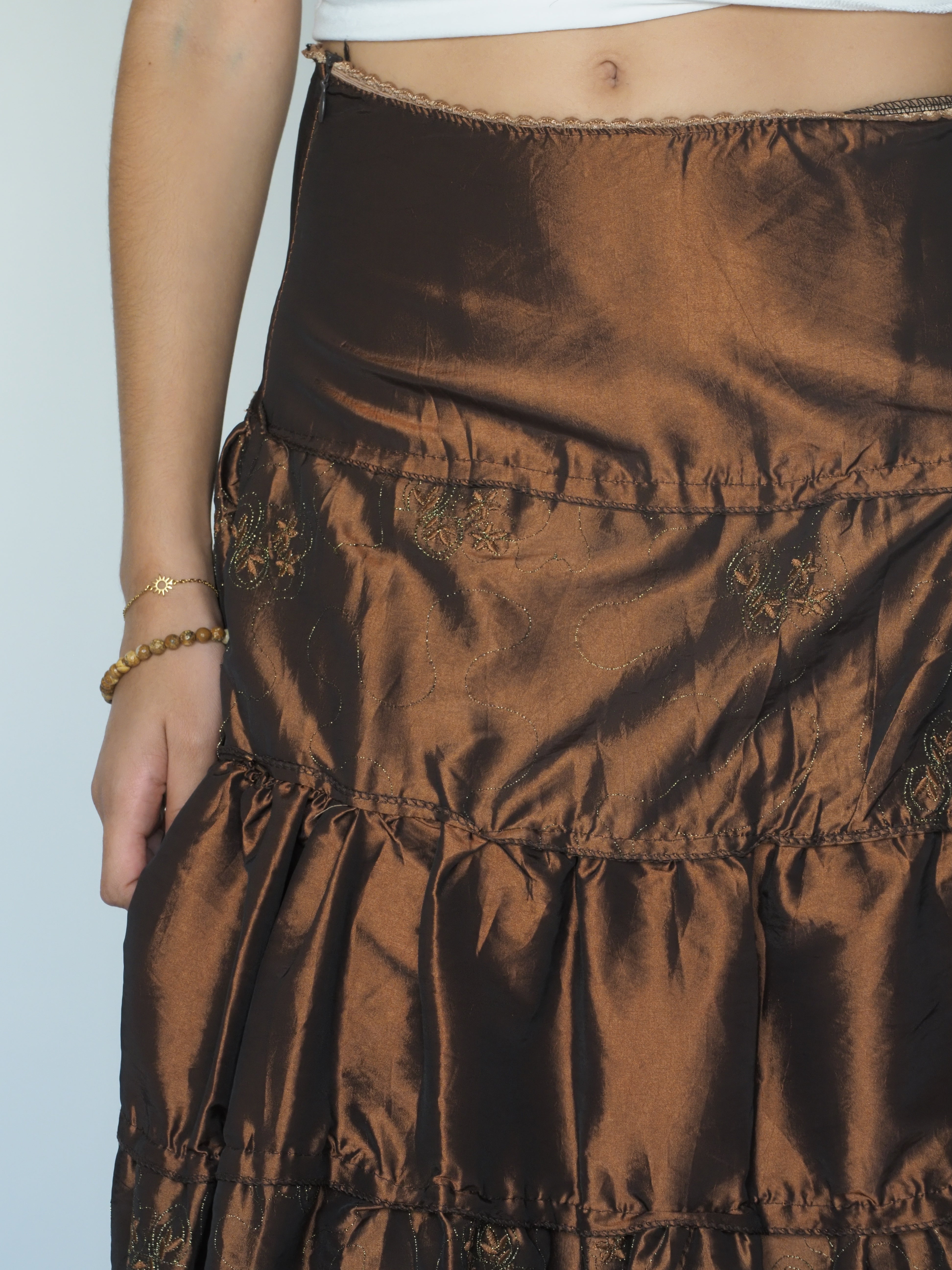 Chocolate Brown Embroidered Tiered Maxi Skirt – Extrose