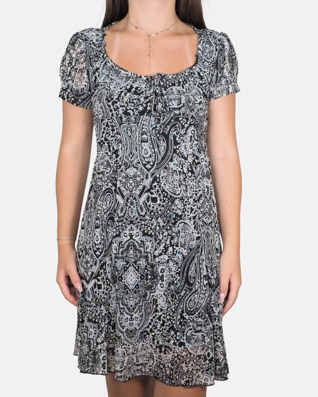 Black Paisley Embellished Mini Dress - ME & ME