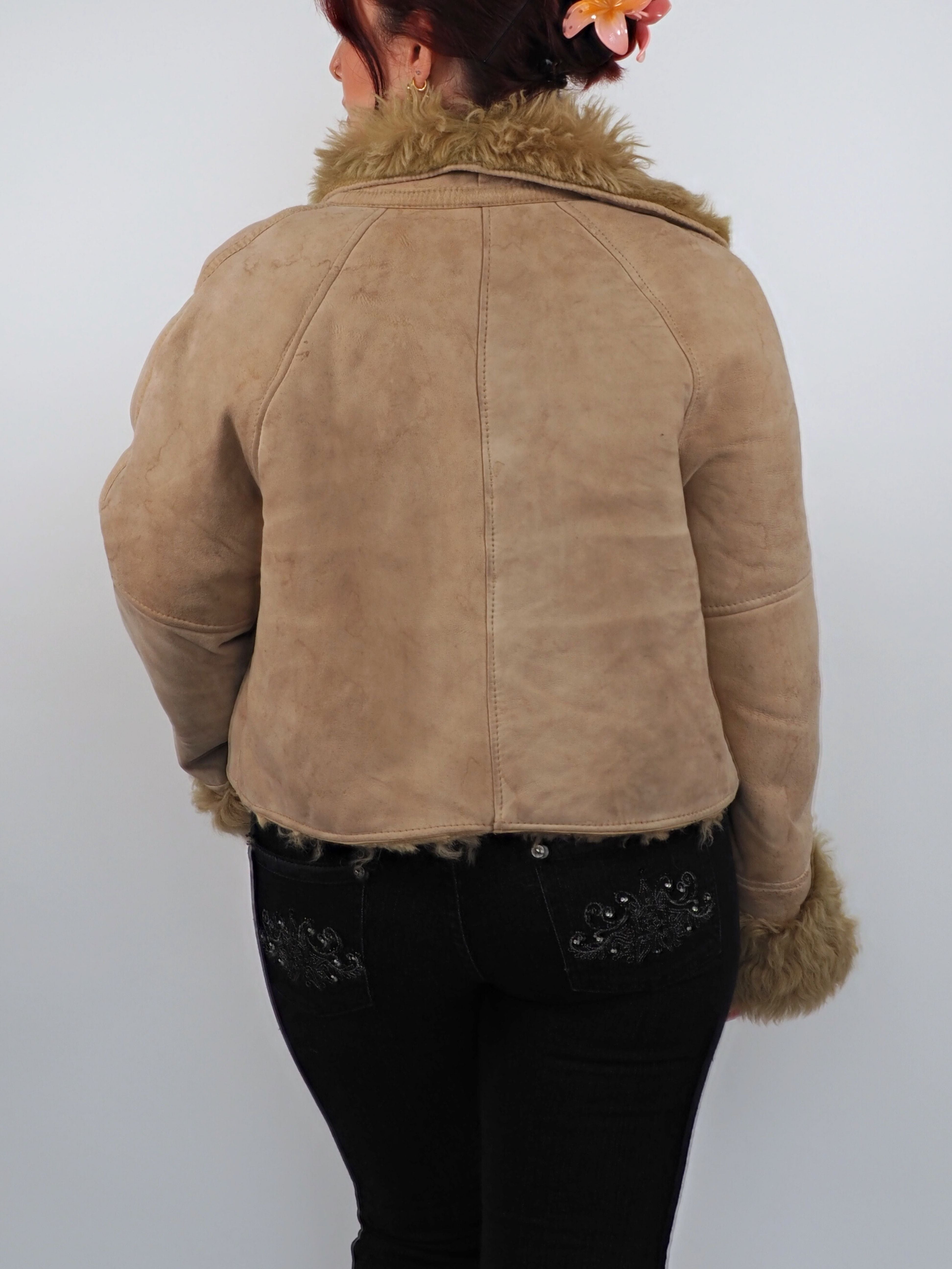 Vintage Real Calf Skin with Sheep Fur Cropped Jacket