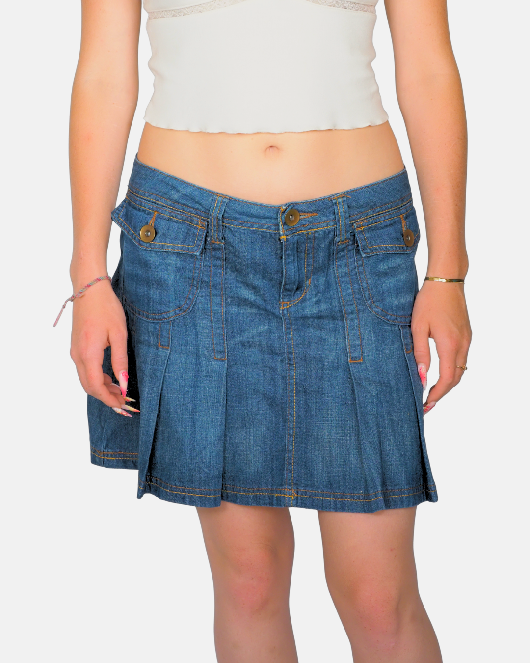 Promod Pleated Denim Mini Skirt