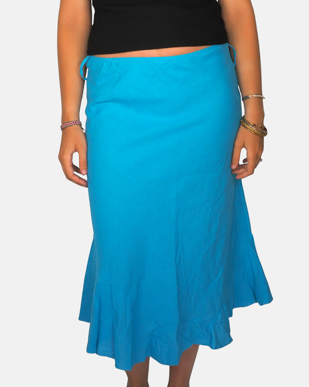 Linen Turquoise Mermaid Midi Skirt