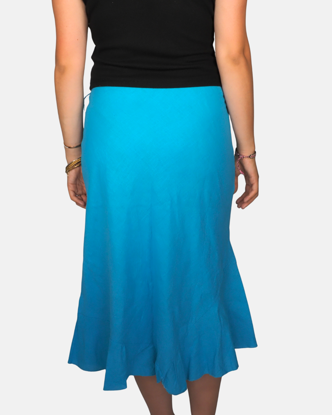 Linen Turquoise Mermaid Midi Skirt