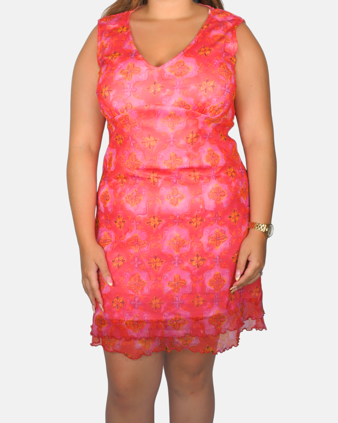 No Boundaries Pink Sheer Floral Mesh Mini Dress