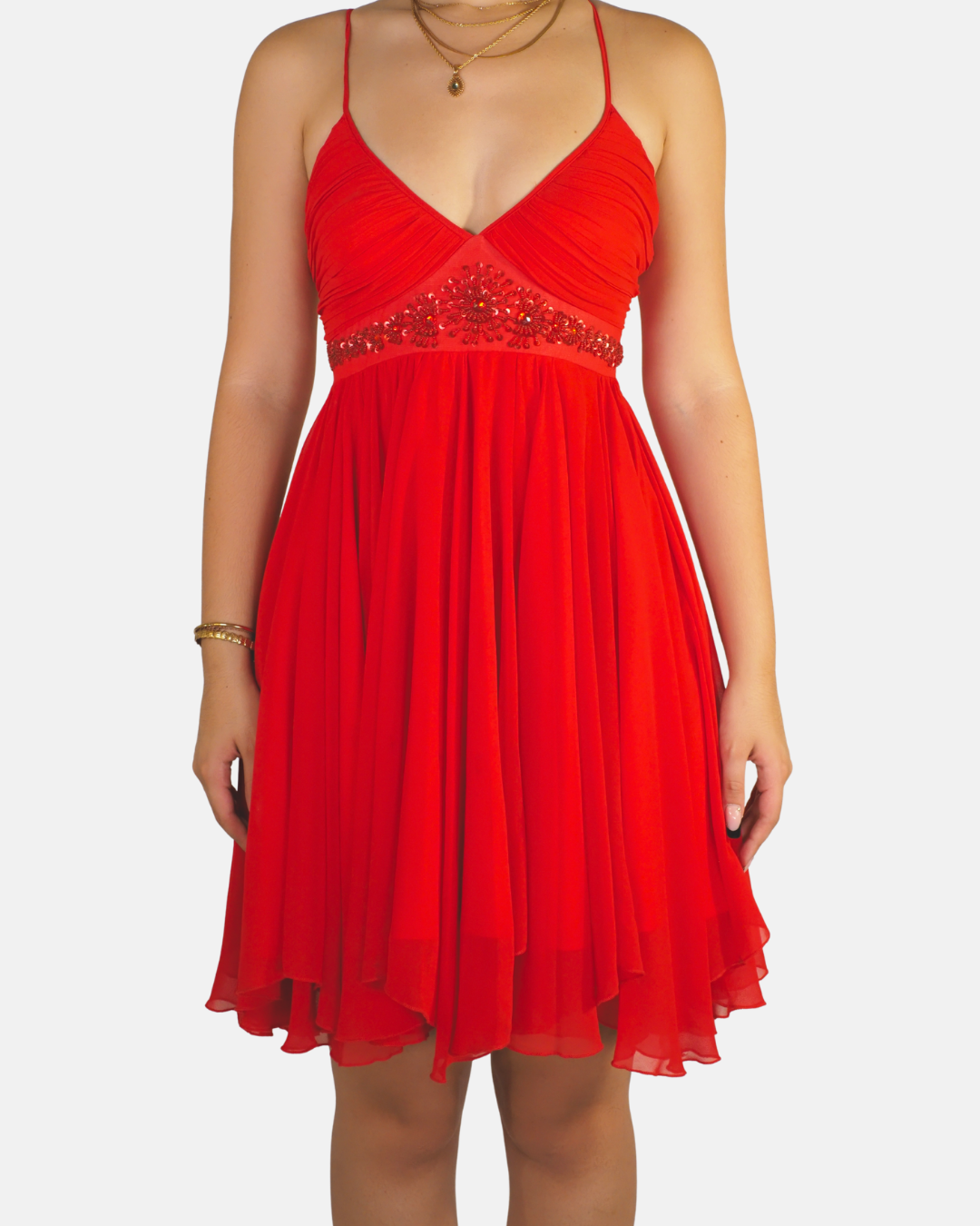 Vintage Red Beaded Chiffon Party Dress